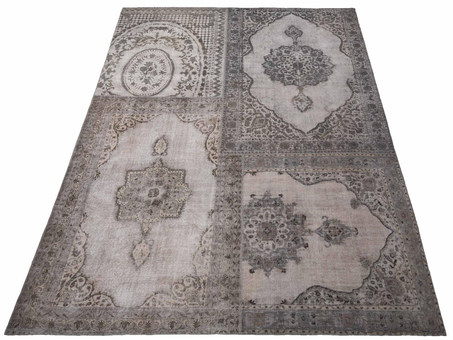 Turkish Vestige Patchwork 125439 Silver Gray 11.10x15.11 Hand Knotted Rug