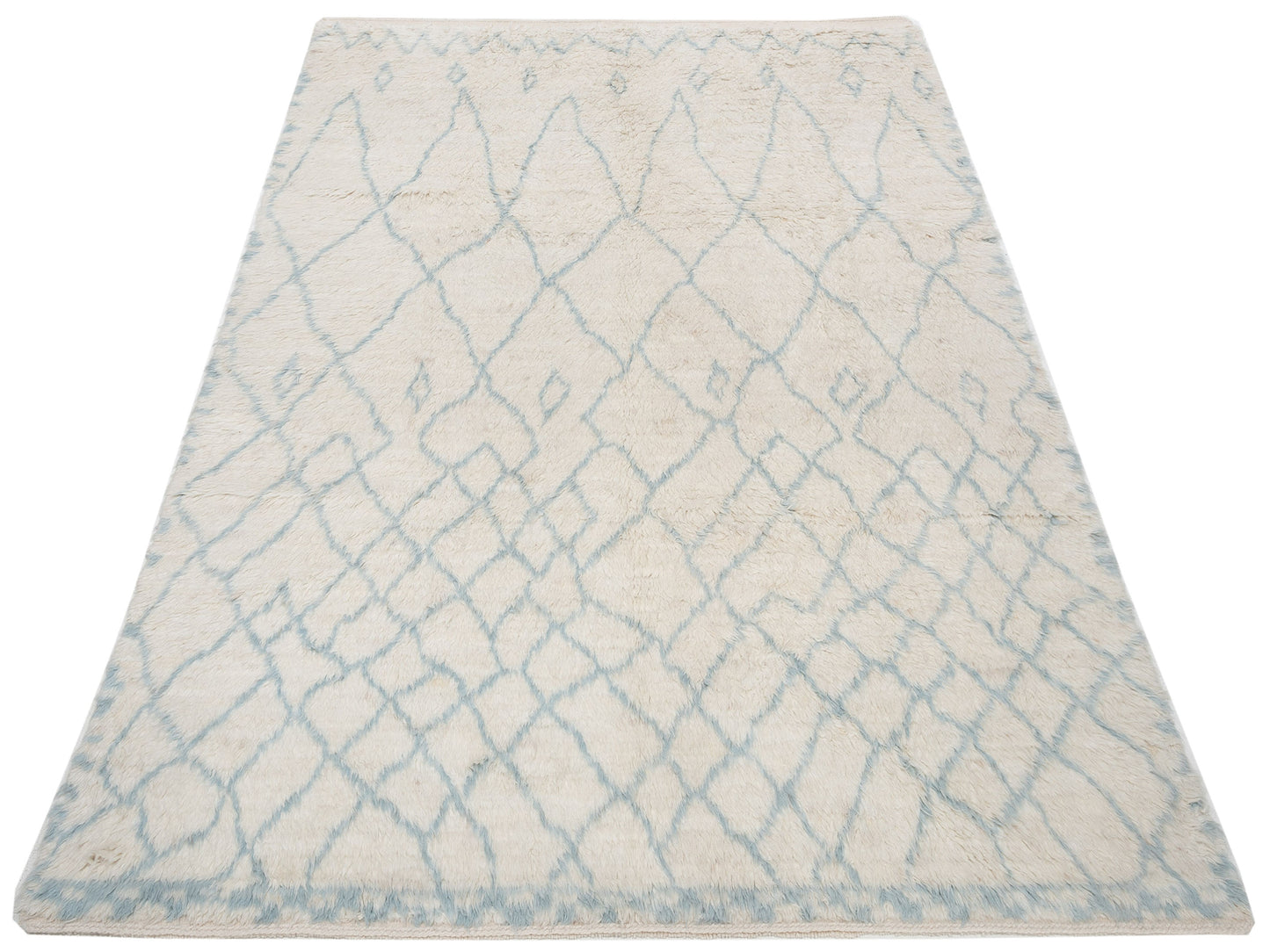 Berber Aspendos Ivory Light Blue 7.8x10 Hand Knotted Rug