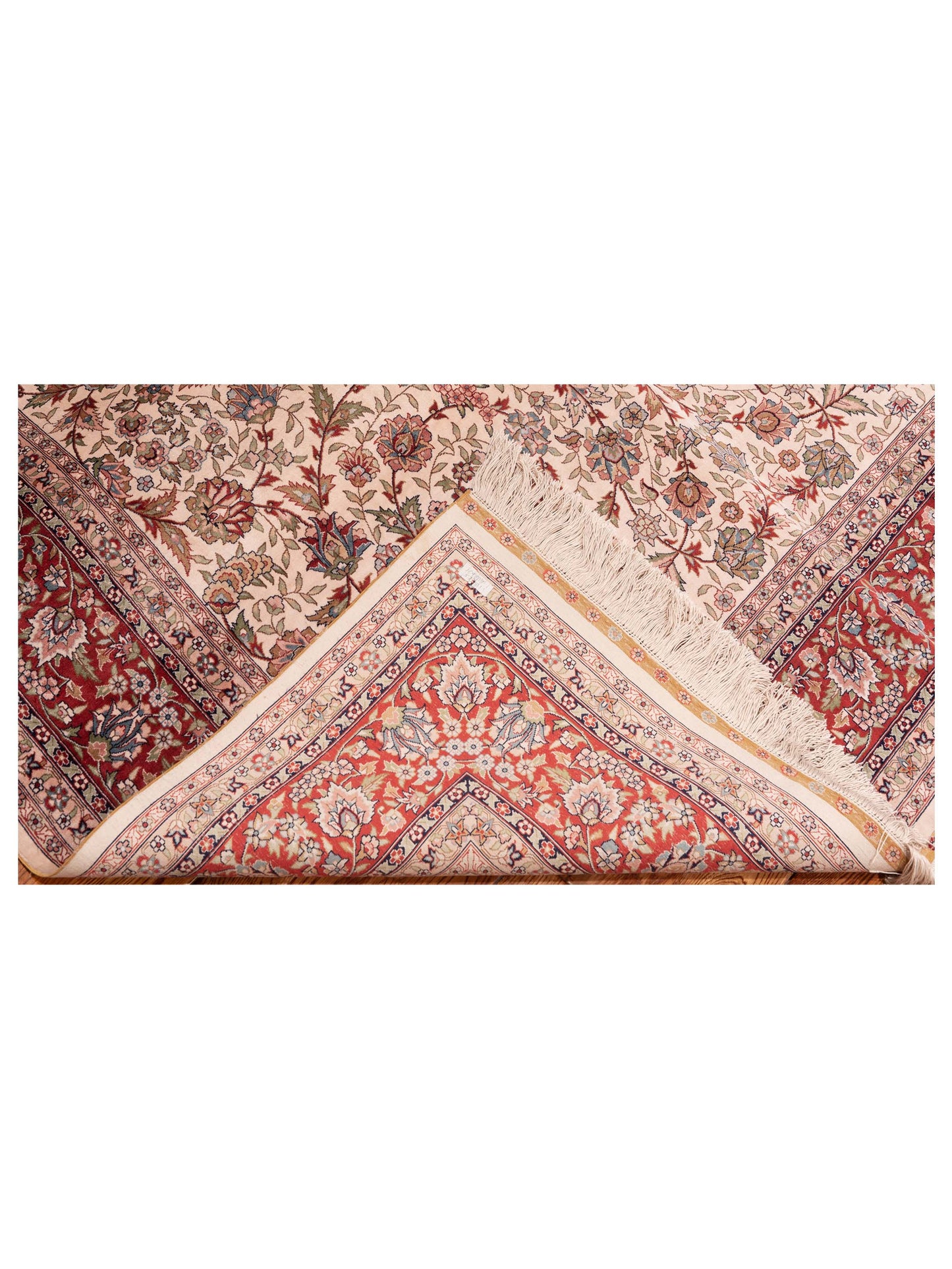 Pure Silk 109839 Ivory Red 5.7x8.1 Hand Knotted Rug