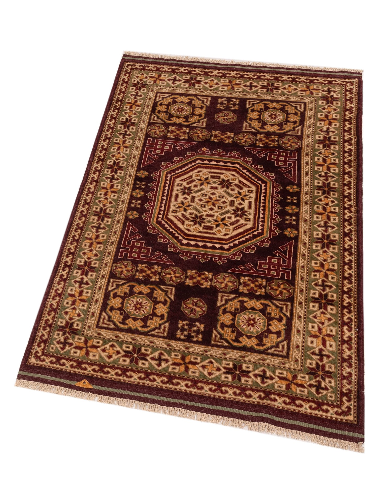 Turkish Shirwan 148354 Burgundy Green 3.10x5.8 Hand Knotted Rug