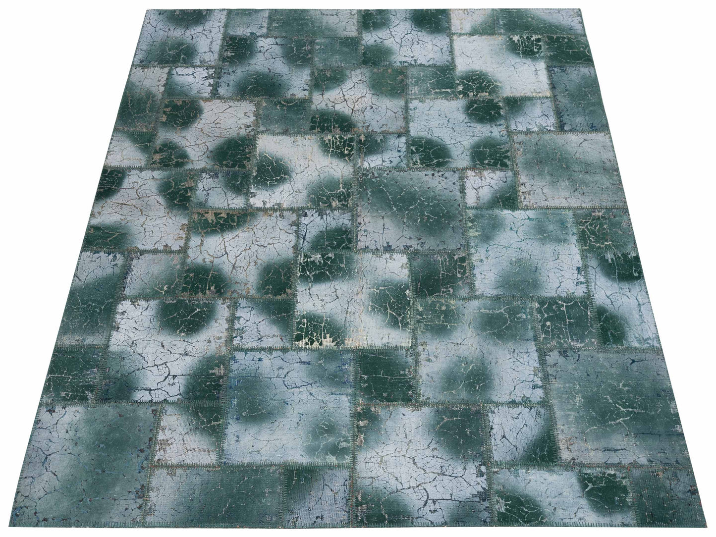 Turkish Vestige Patchwork 129039 Green 8.3x9.10 Hand Knotted Rug