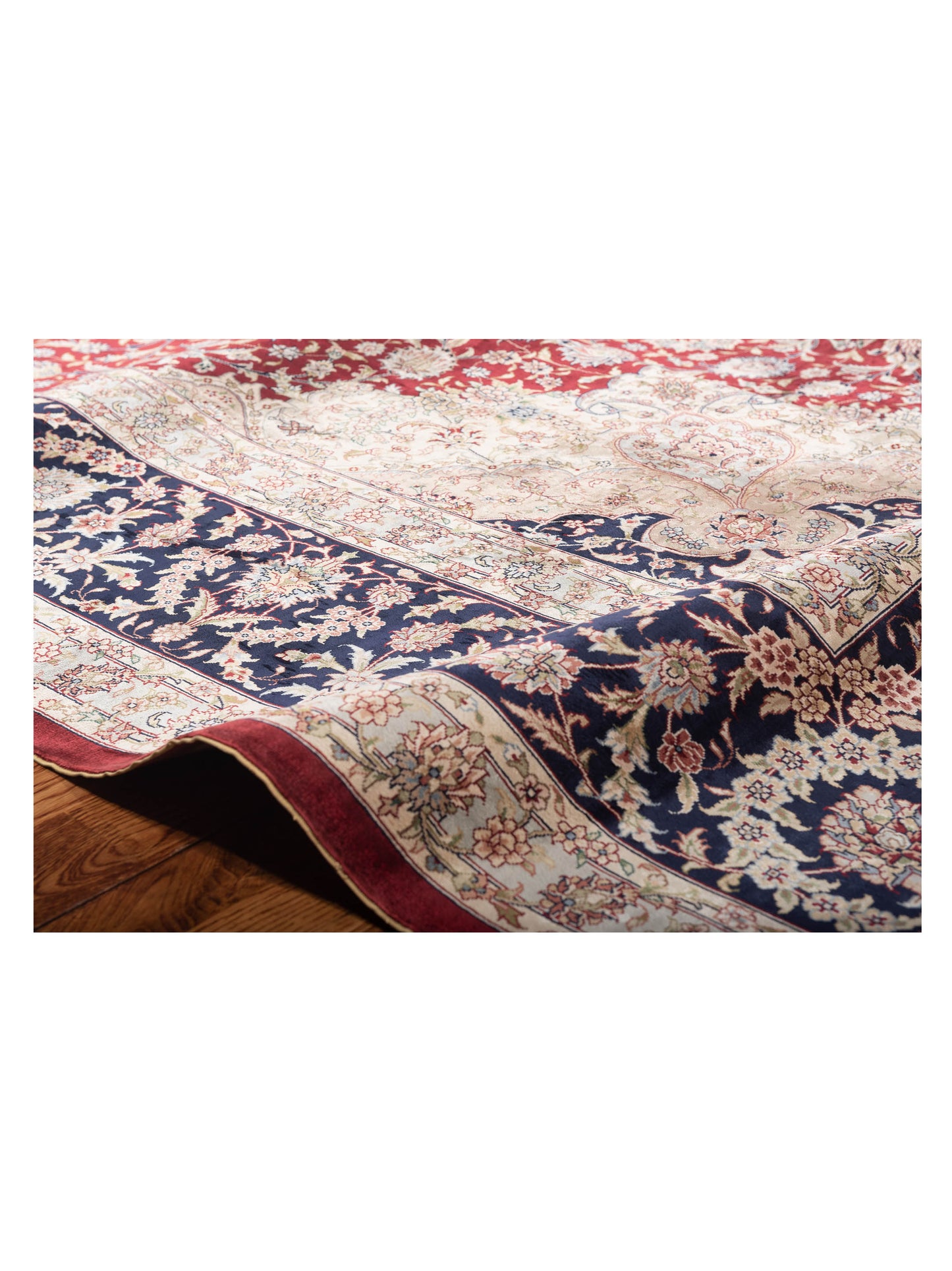 Pure Silk 98262 Red Navy 8.2x10 Hand Knotted Rug