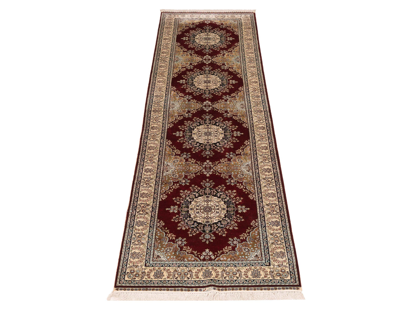 Pure Silk 118060 Red Ivory 2.7x10 Hand Knotted Rug