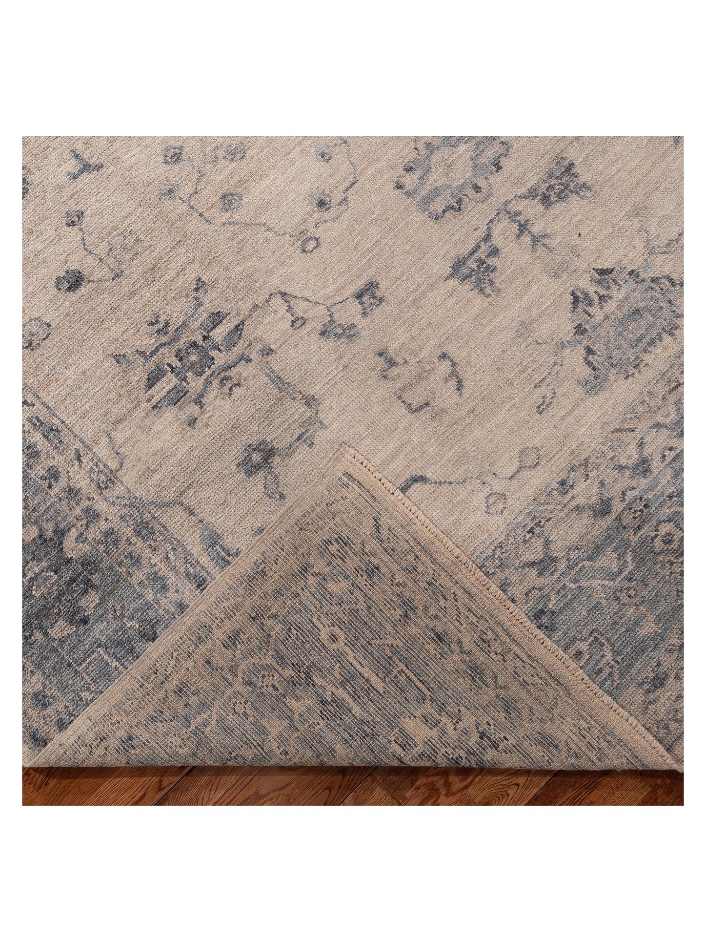 Angora Oushak 156154 Ivory Blue 8.1x10.1 Hand Knotted Rug