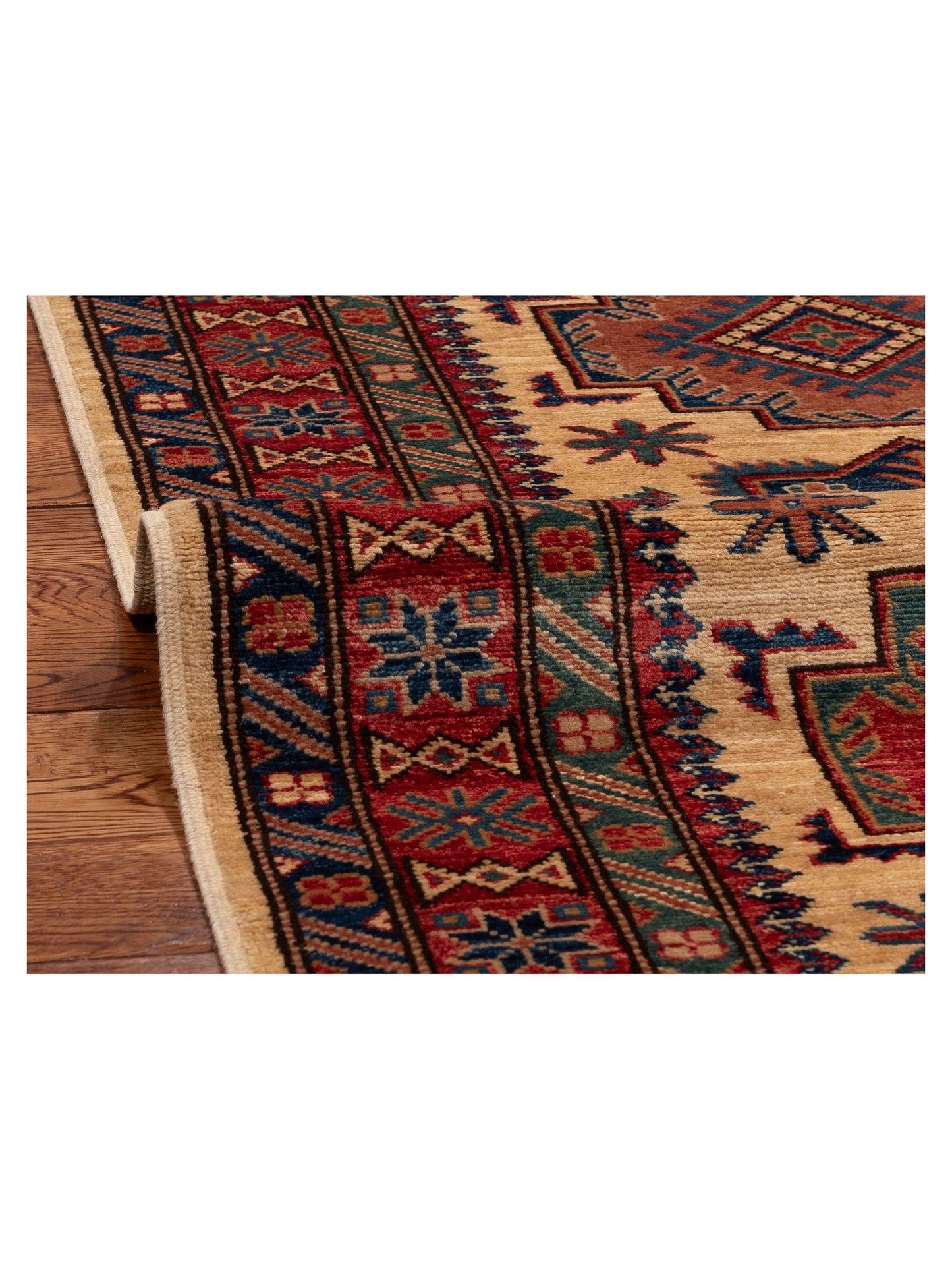 Kazak 126395 Beige Red 2.9x10.4 Hand Knotted Rug