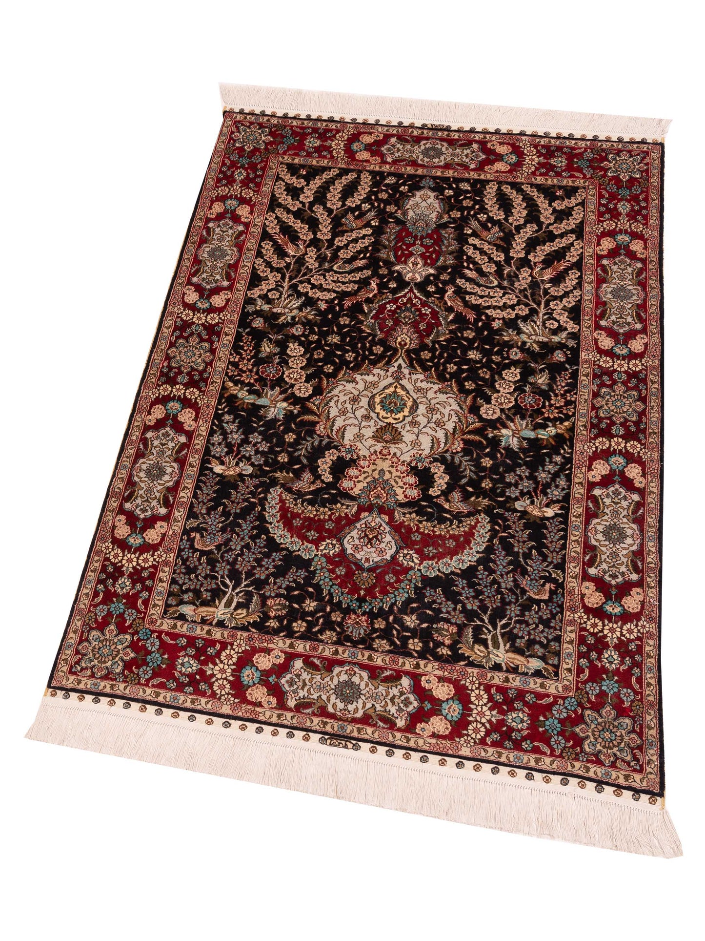 Pure Silk 118038 Black Red 3x4.10 Hand Knotted Rug