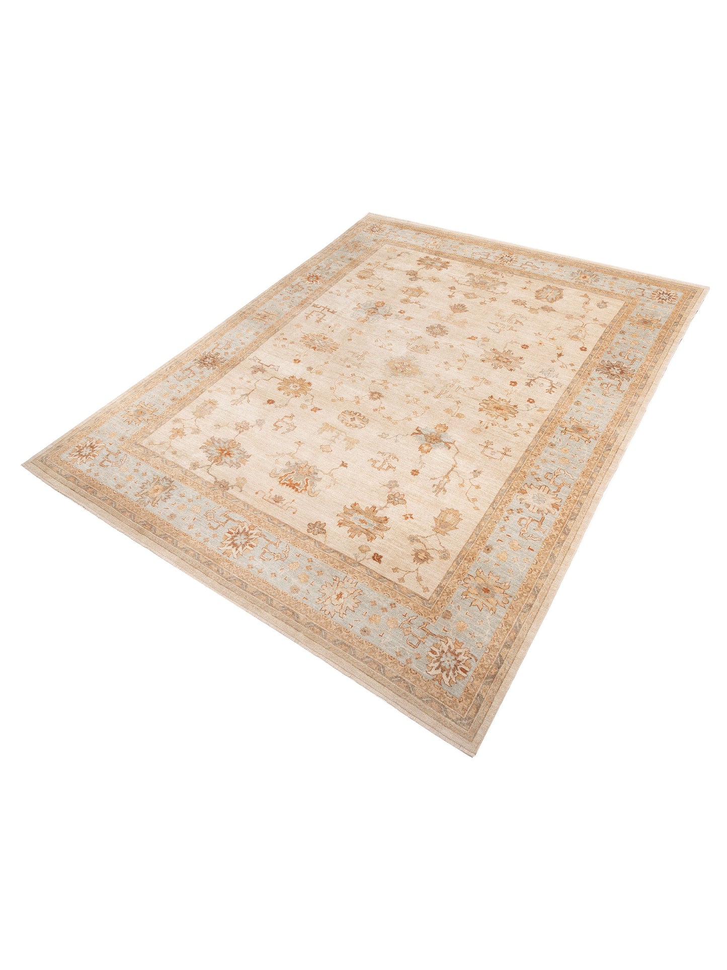 Angora Oushak 128114 Ivory Blue 13.4x16 Hand Knotted Rug