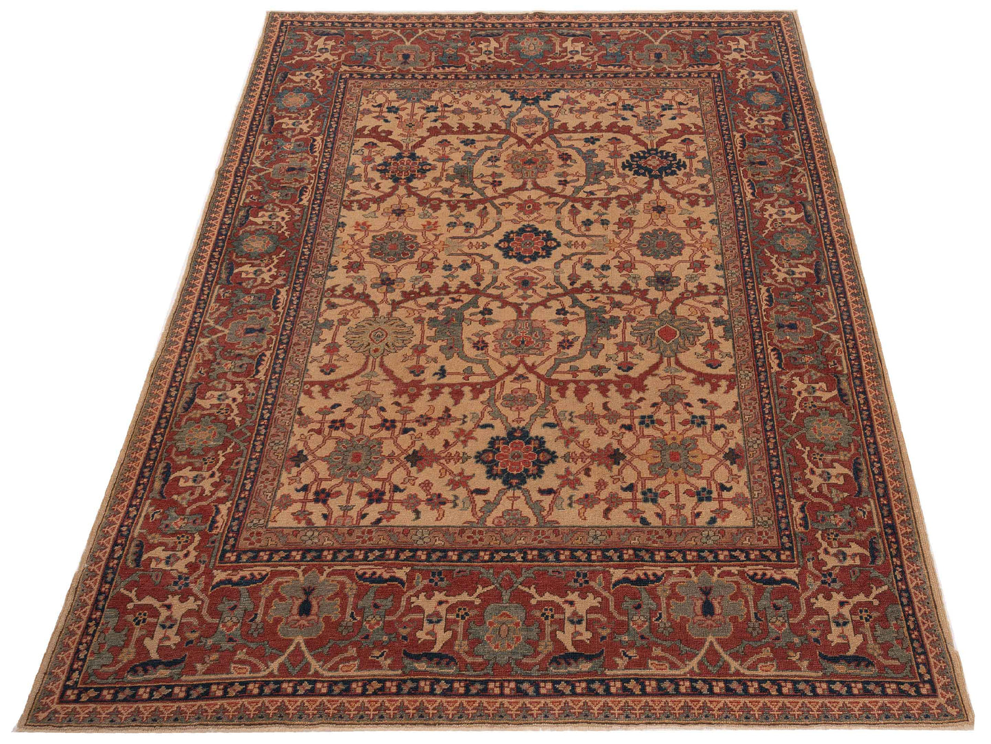Antique Loom 147400 Ivory Red 7.2x8.11 Hand Knotted Rug