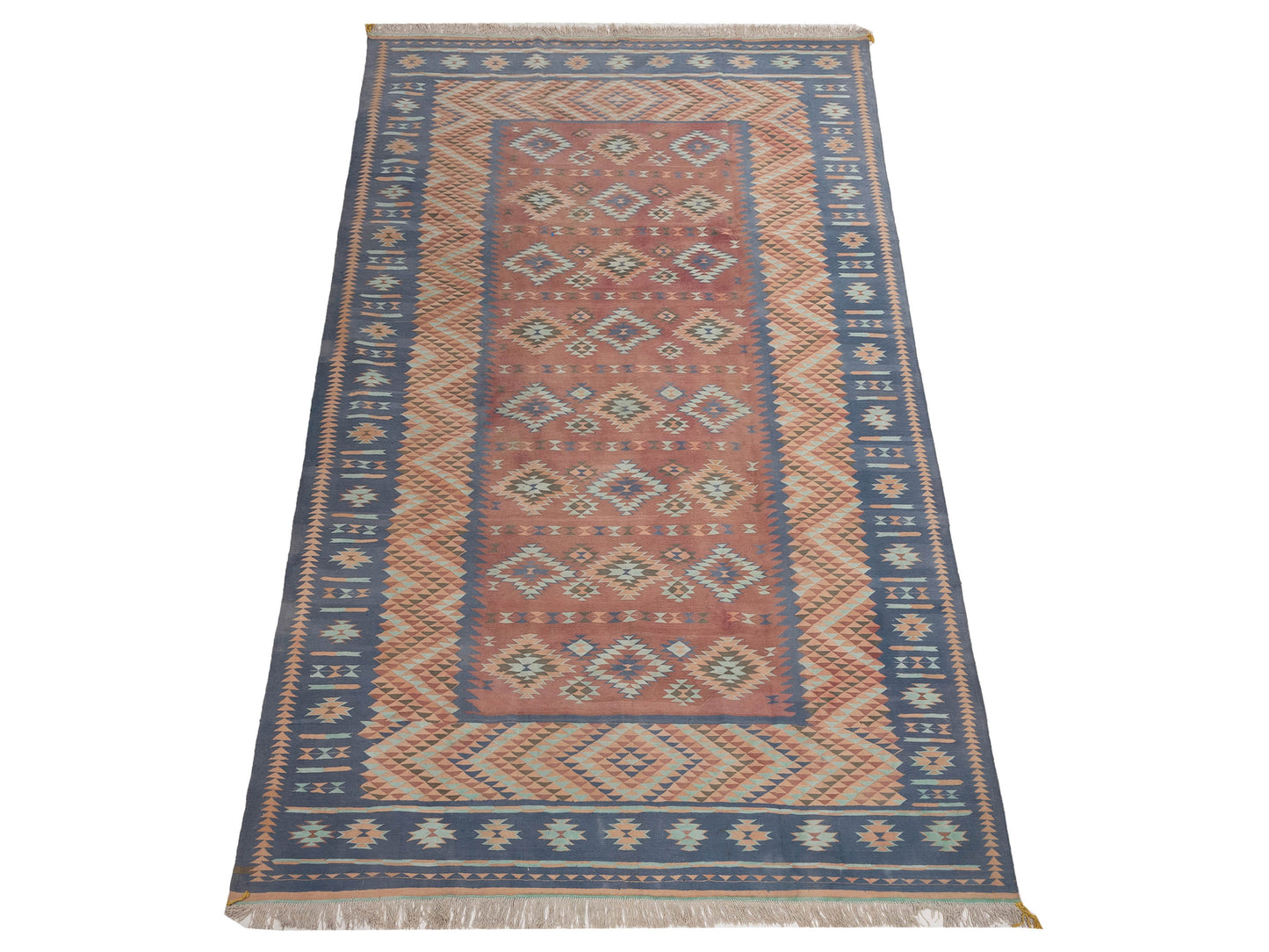Old Afghan Dhurrie 902774 Pink Blue 9.11x13.2 Hand Woven Rug