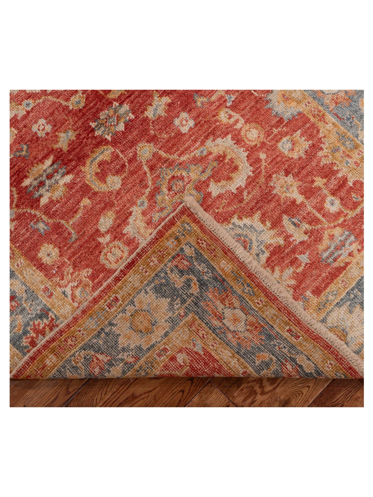 Angora Oushak 152445 Red Blue 4x5.10 Hand Knotted Rug