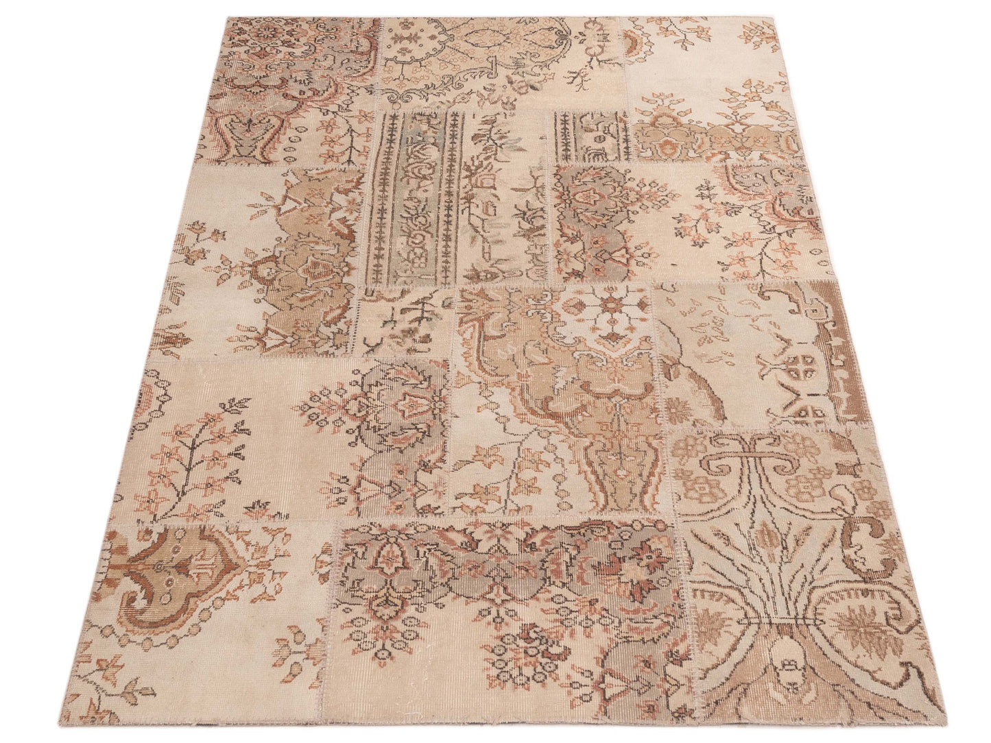 Turkish Vestige Patchwork 109462 Beige Brown 5.9x8.2 Hand Knotted Rug