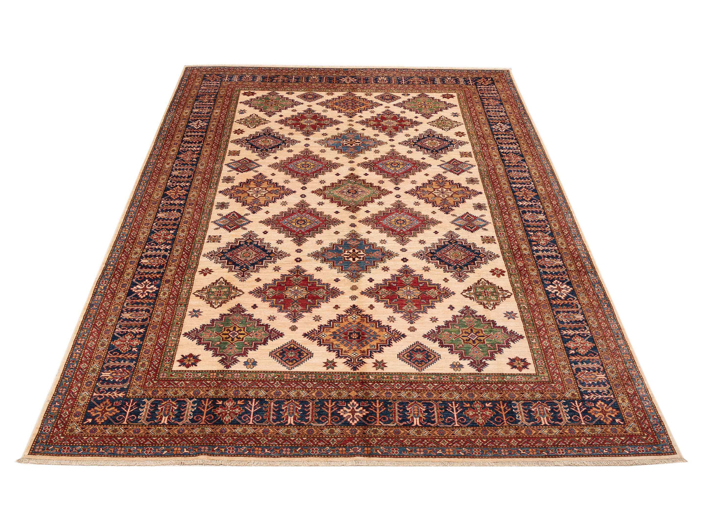 Artisan Kazak 151991 Ivory Navy 8.11x12 Hand Knotted Rug