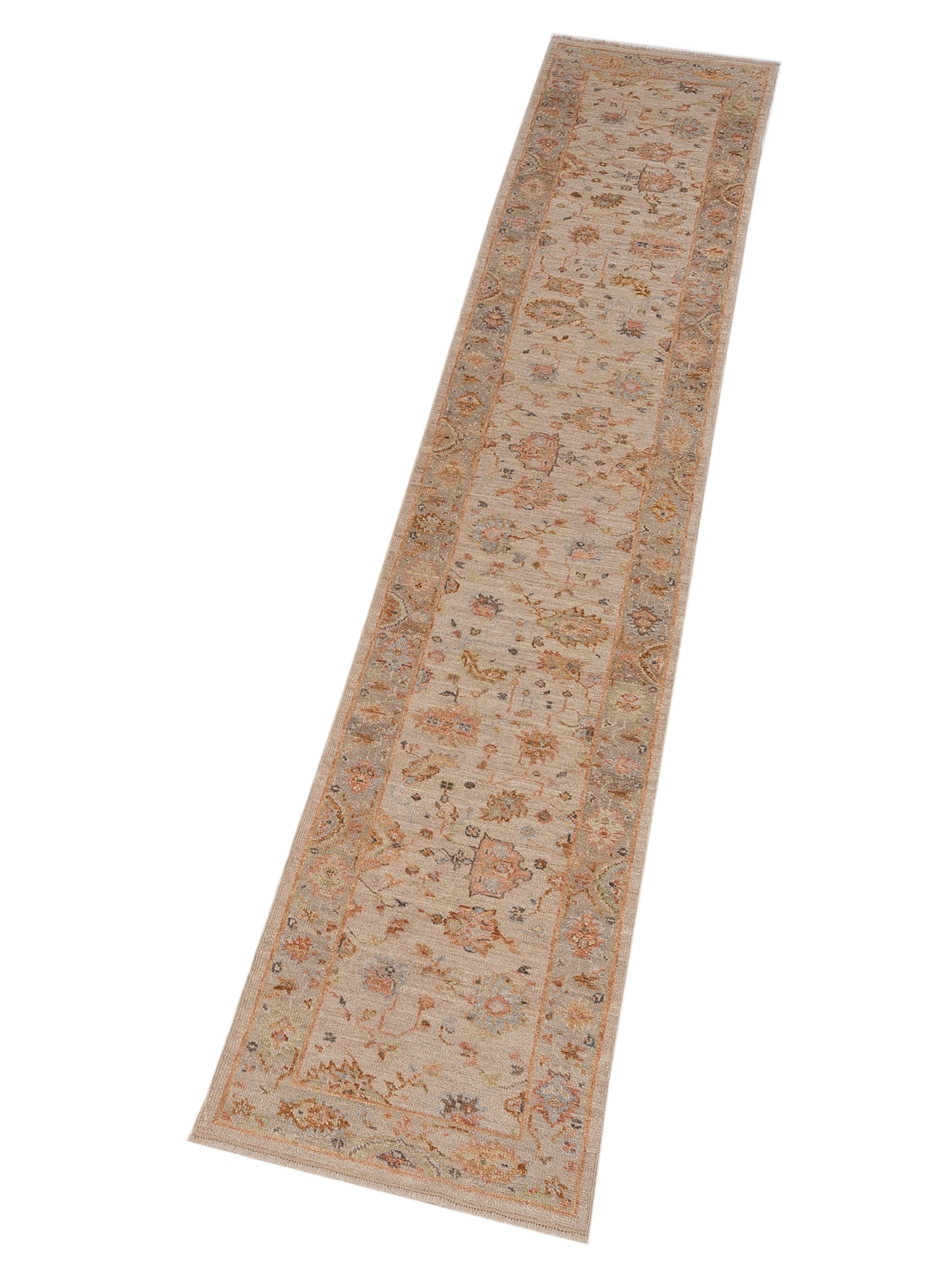 Angora Oushak 150375 Beige Brown 2.7x15.4 Hand Knotted Rug