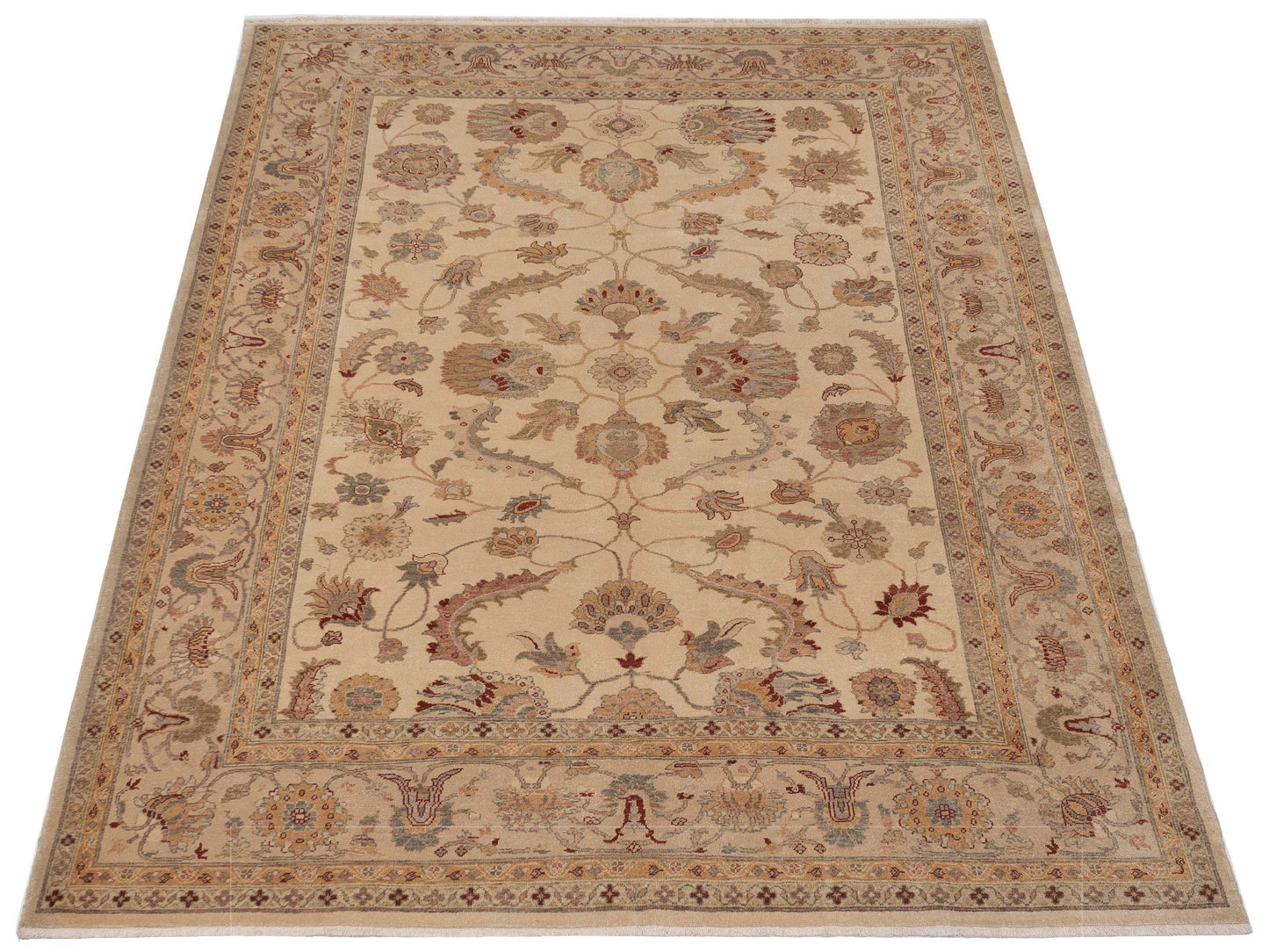 Turkish Elvan 76426 Ivory Beige 9.7x12.2 Hand Knotted Rug