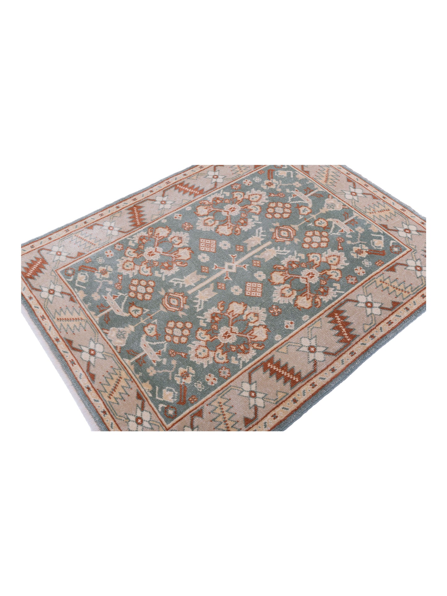 Anadol Oushak 129724 Green Camel 4.2x5.5 Hand Knotted Rug