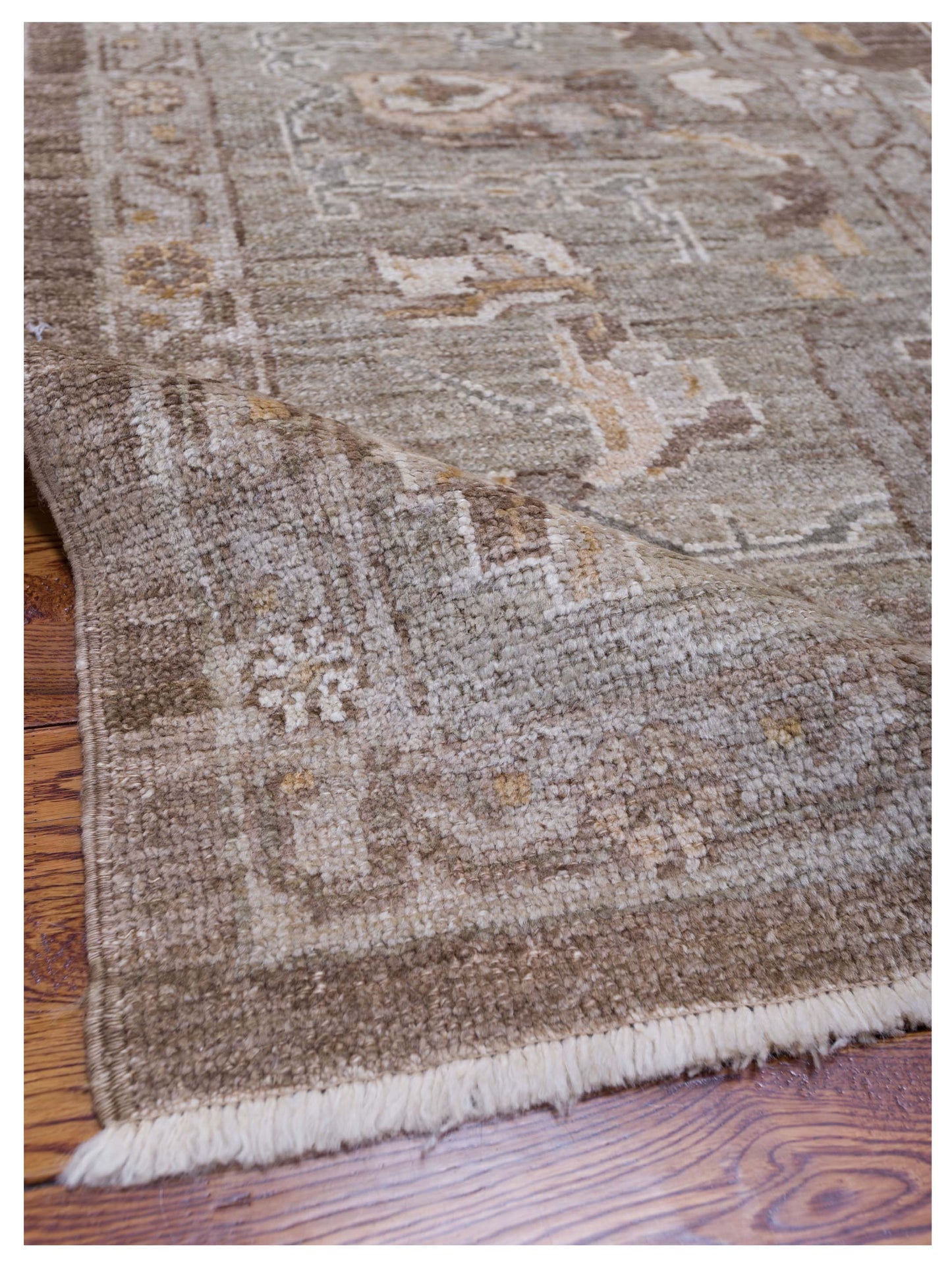 Angora Oushak 130294 Brown Green 13.3x16.9 Hand Knotted Rug