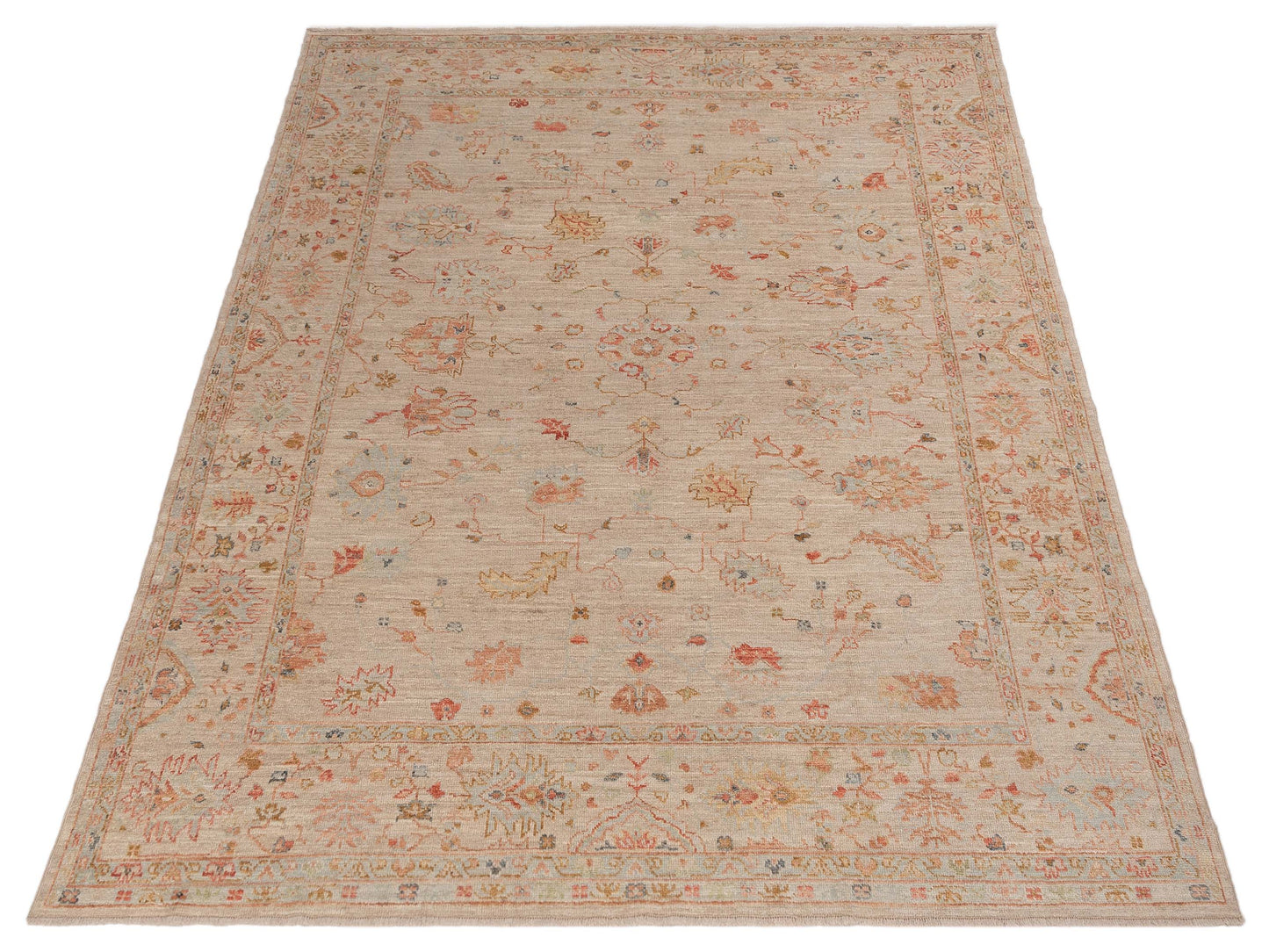 Angora Oushak 150350 Beige Beige 9.4x11.11 Hand Knotted Rug