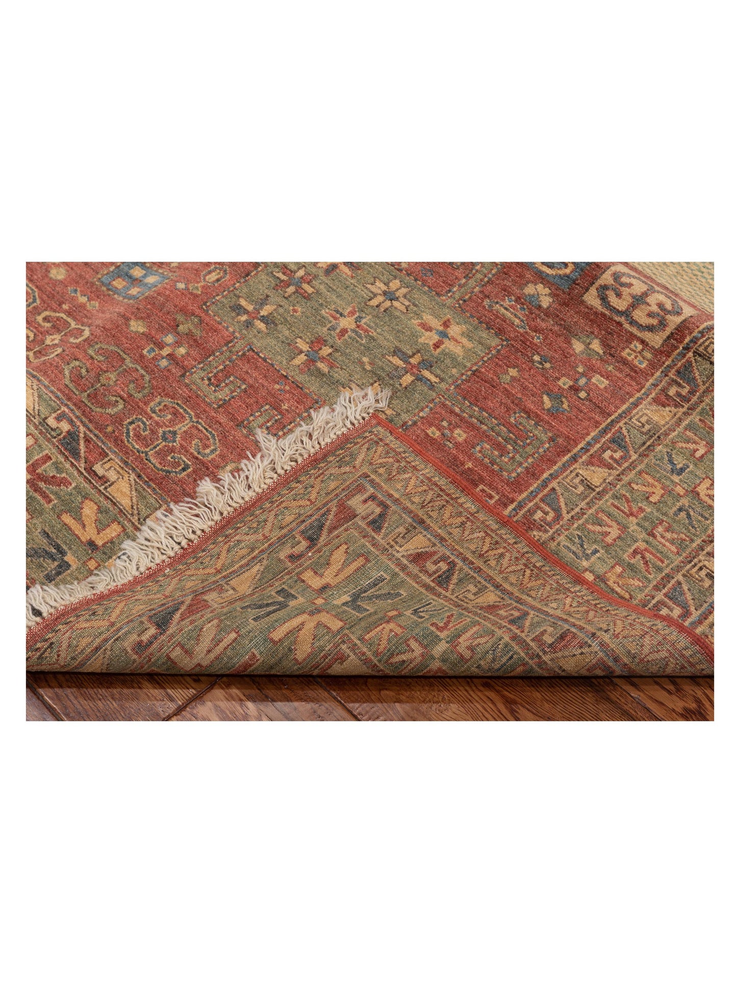 Turkish Shirwan 75785 Rust Green 5.1x8.3 Hand Knotted Rug