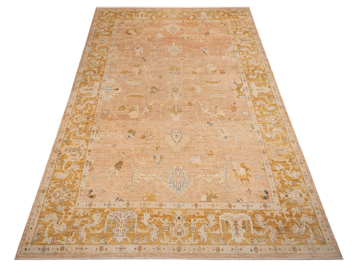 Angora Oushak 144545 Pink Mustard 12.5x18.11 Hand Knotted Rug