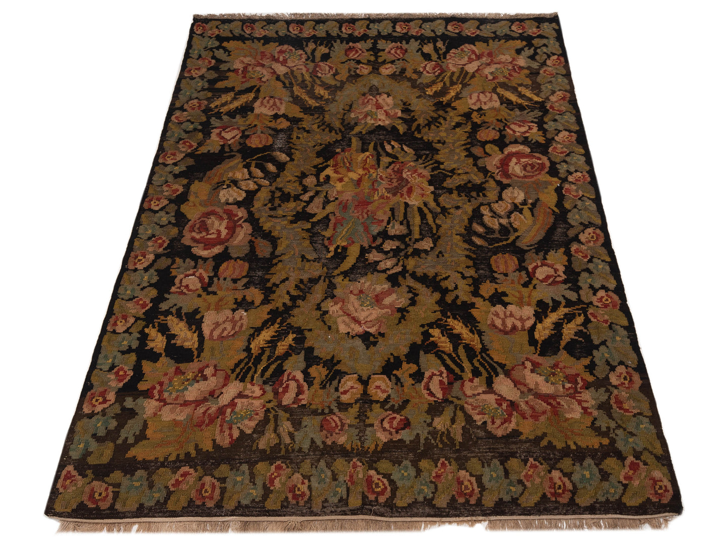 Old Basserabian Kilim 80434 Black 6.5x9.8 Hand Woven Rug