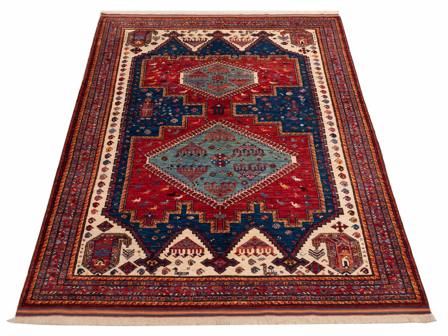 Sultan 152383 Blue Red 6.4x8.9 Hand Knotted Rug