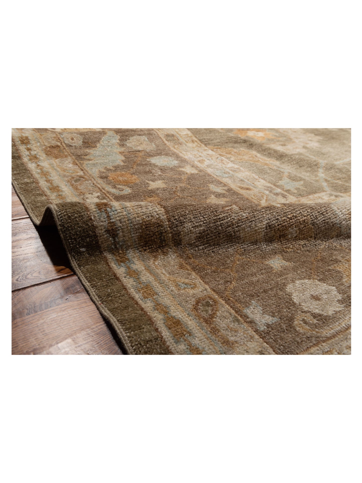Angora Oushak 129073 Green Brown 13.5x16.8 Hand Knotted Rug