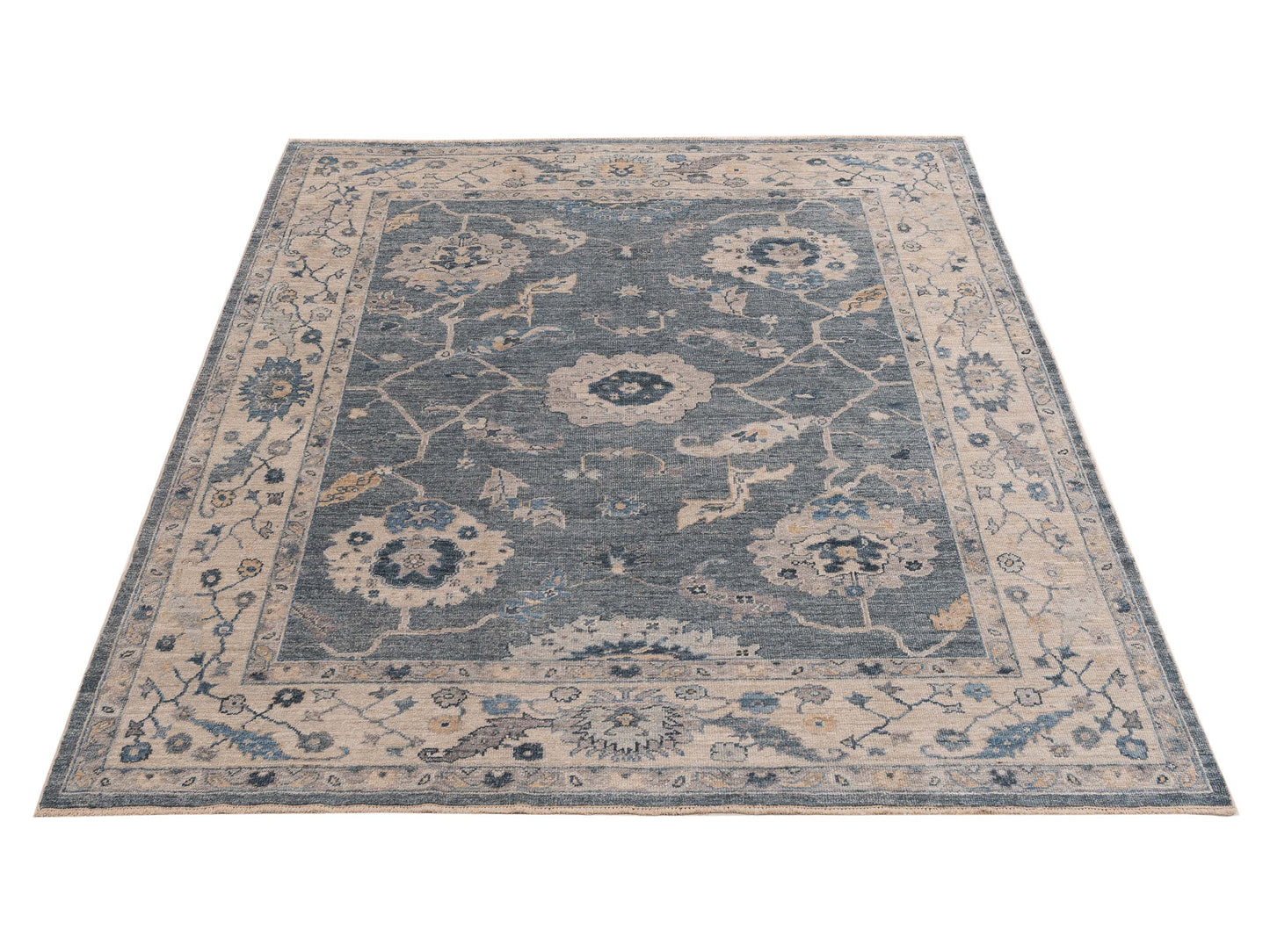 Angora Oushak 154070 Blue Ivory 8.3x10 Hand Knotted Rug