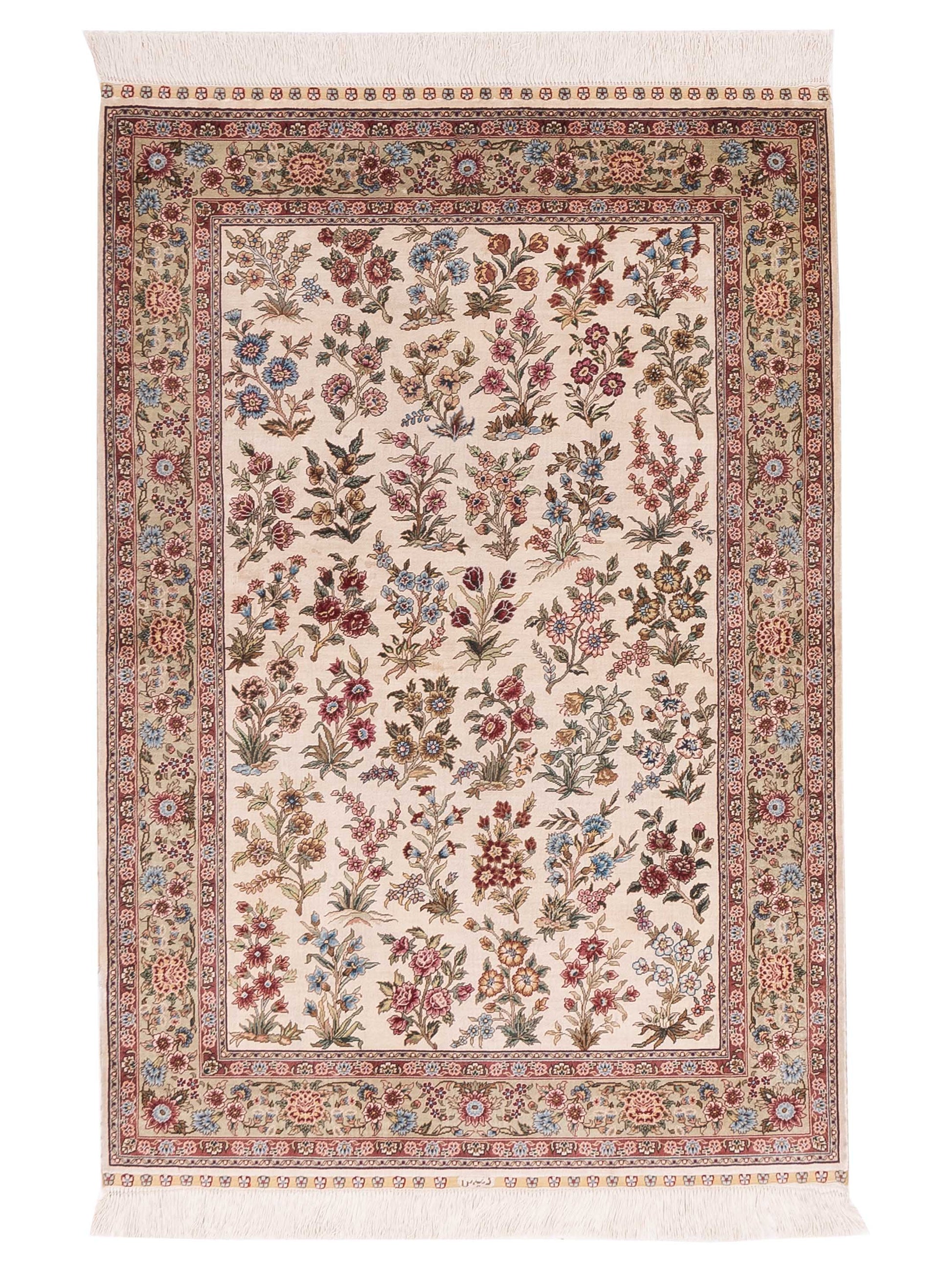 Pasha Pure Silk  Ivory Green Traditional