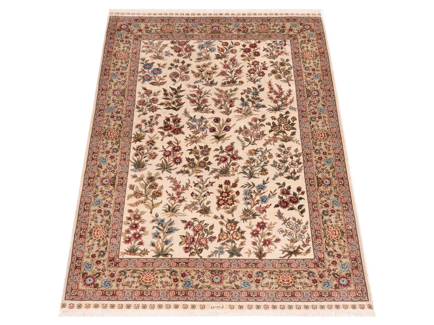 Pure Silk 125284 Ivory Green 3.1x4.7 Hand Knotted Rug
