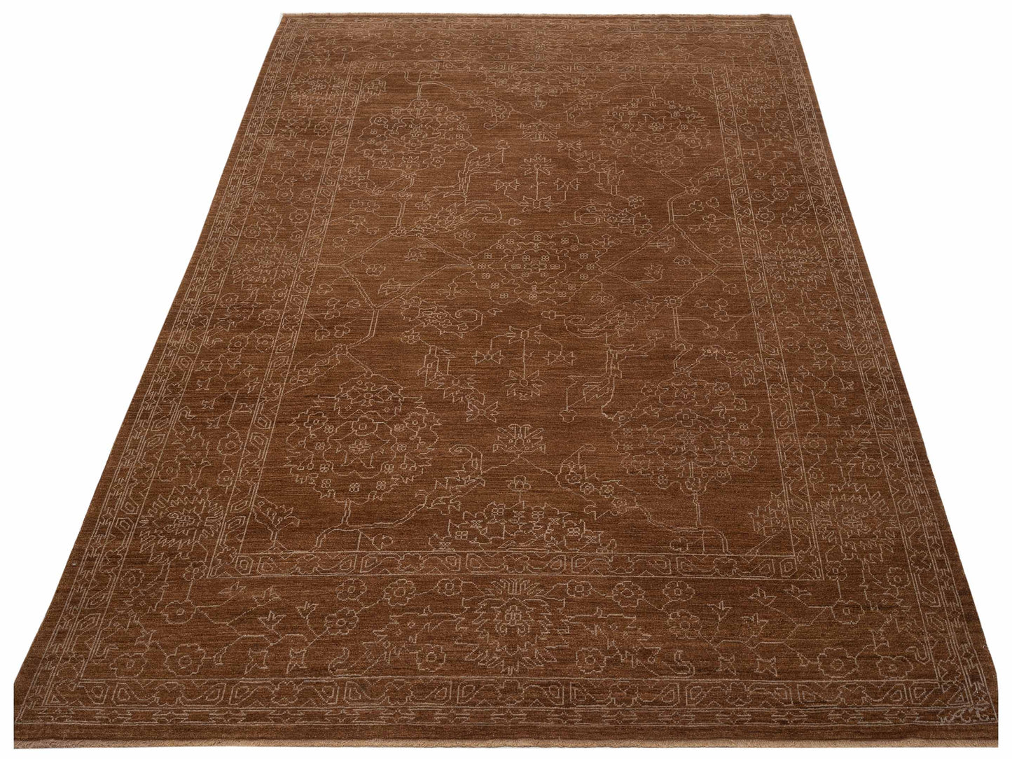 Defne Ruby Brown Silver 8.2x9.11 Hand Knotted Rug