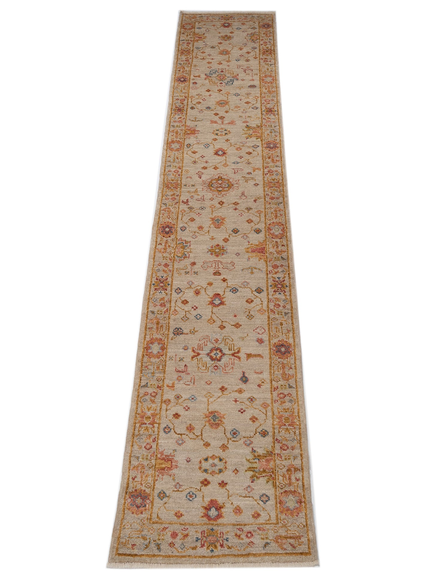 Angora Oushak 148045 Ivory Silver 2.7x14.4 Hand Knotted Rug