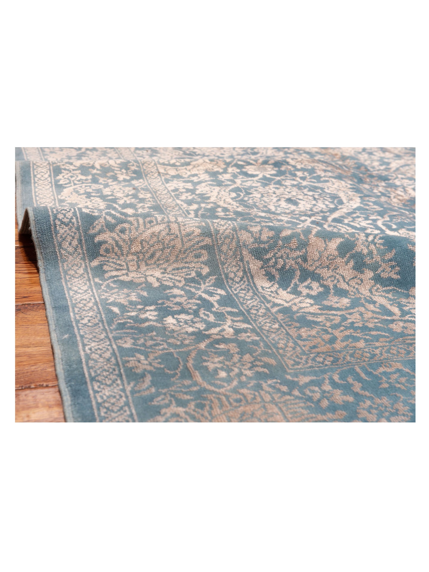 Defne Lotus Blue Ivory 5.8x7.5 Hand Knotted Rug