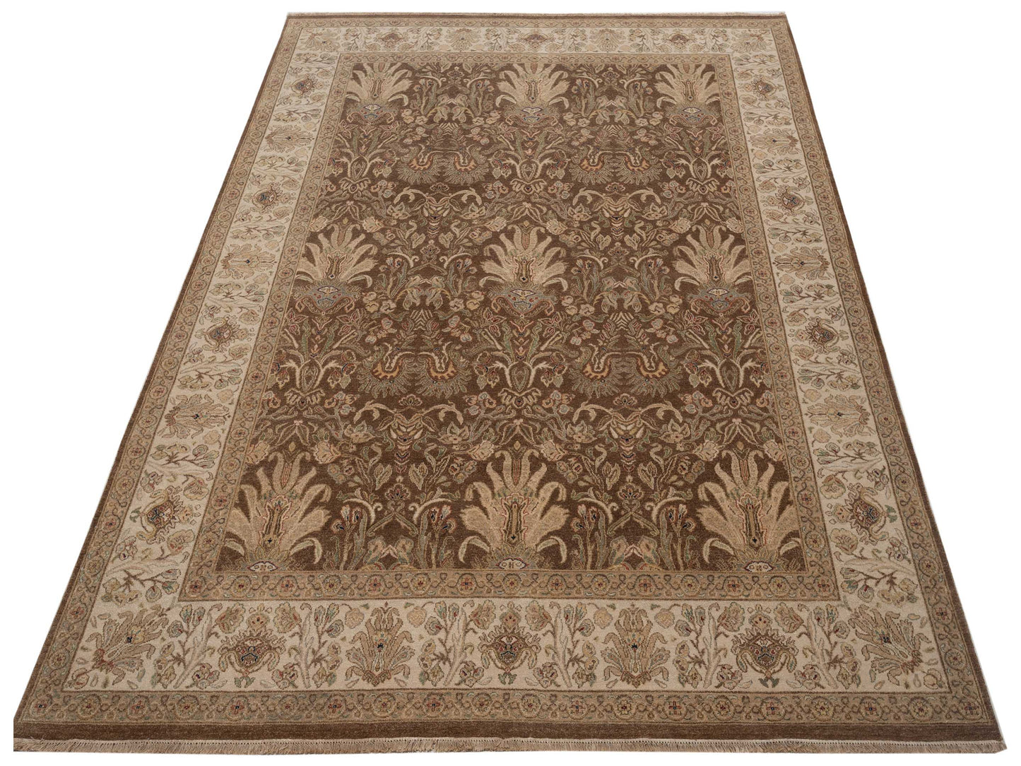 Platinum 115673 Brown Ivory 7.11x9.11 Hand Knotted Rug