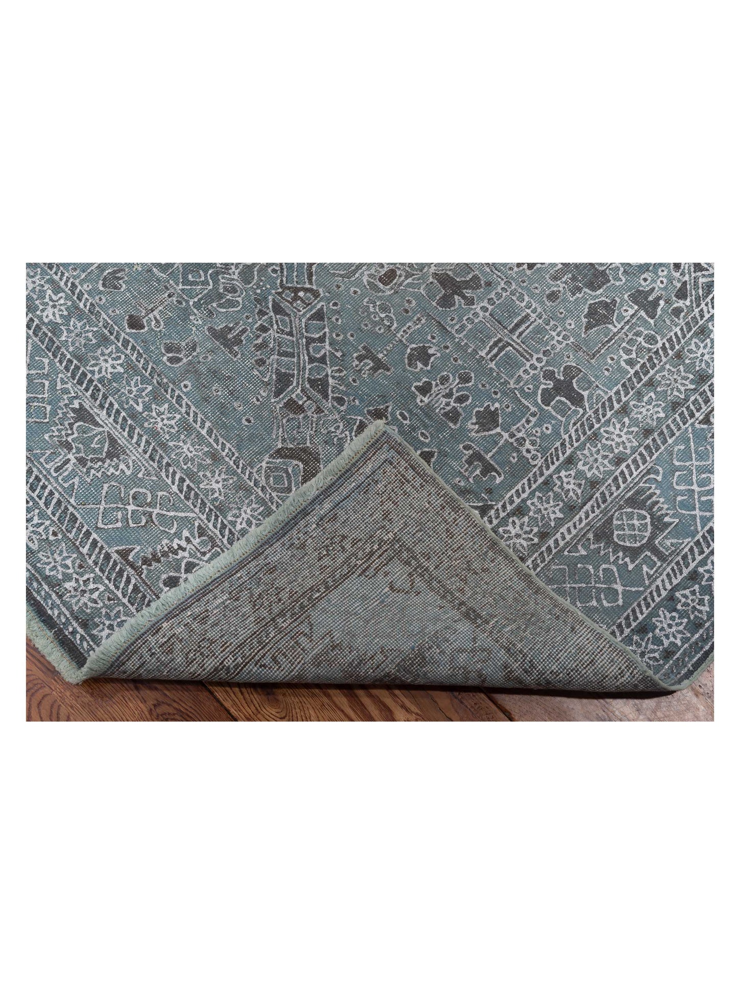 Vintage 120949 Gray Blue 6.8x9.6 Hand Knotted Rug