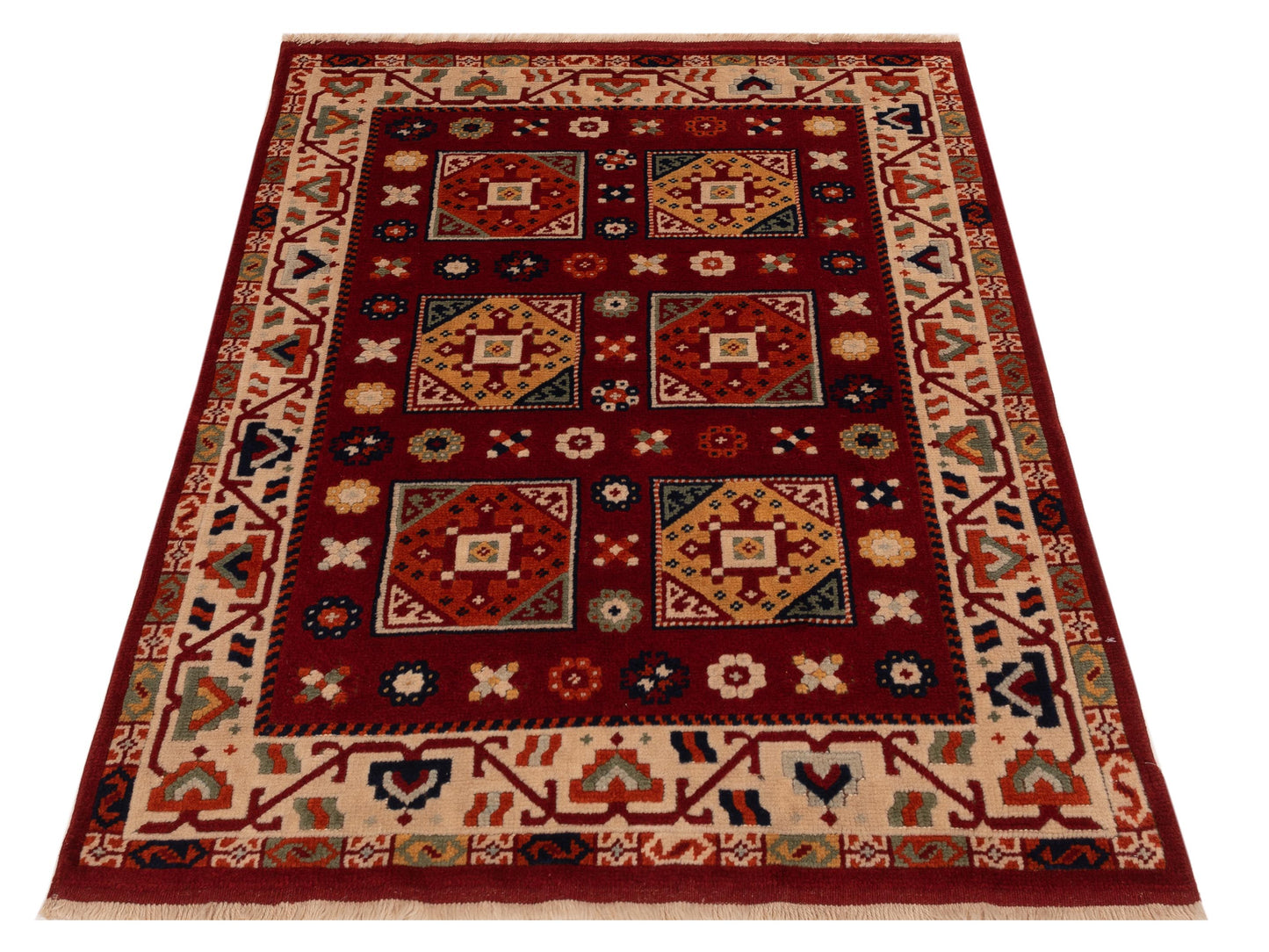 Turkish Shirwan 145142 Red Ivory 4x5 Hand Knotted Rug