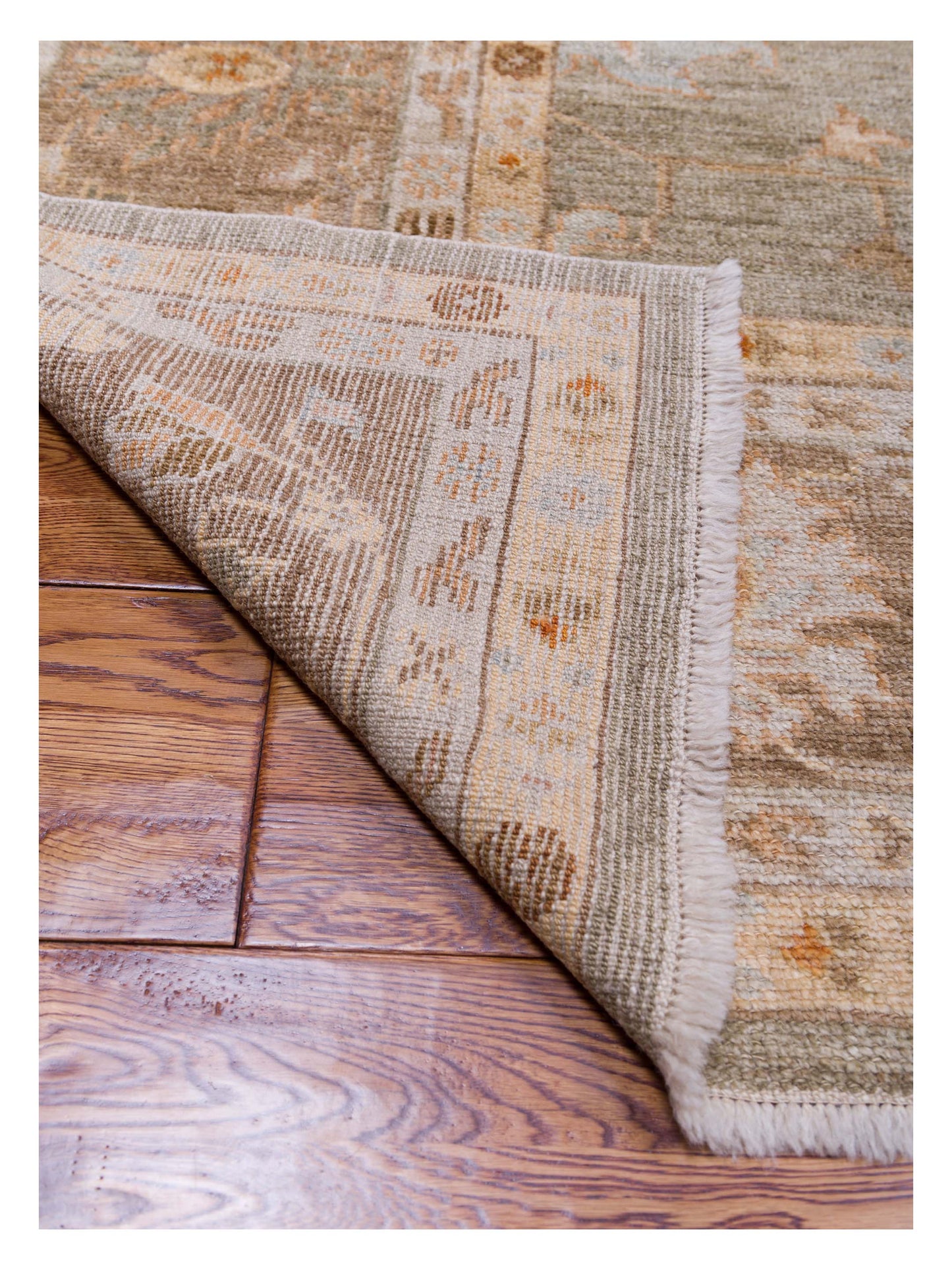 Angora Oushak 109071 Green Brown 9.4x16.3 Hand Knotted Rug