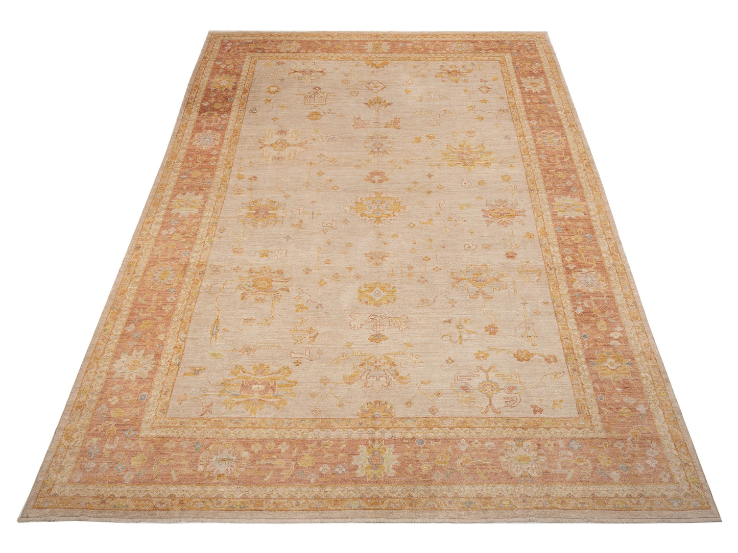 Angora Oushak 153668 Beige Red 11.9x15.9 Hand Knotted Rug