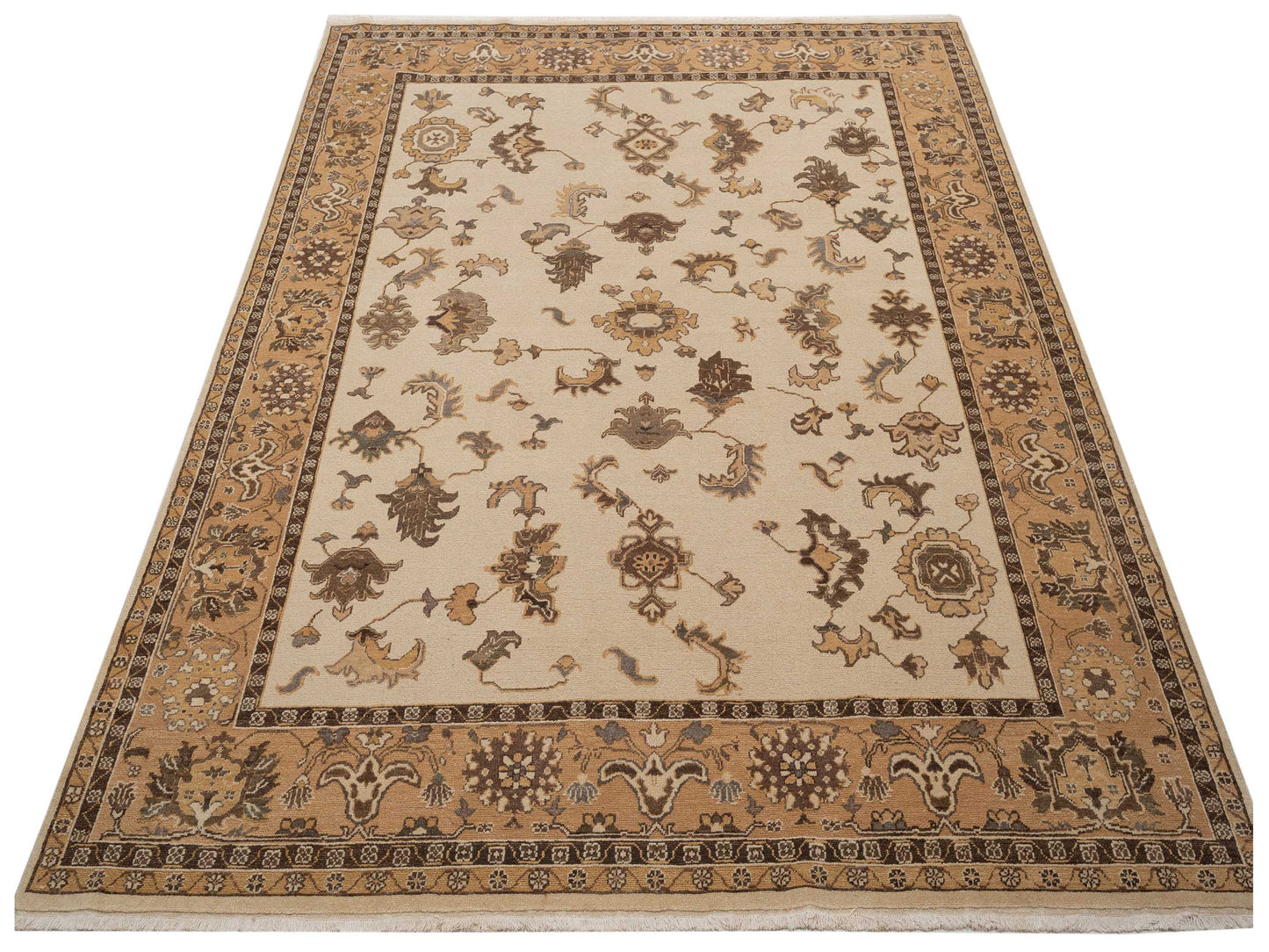 Turkish Elvan 79177 Ivory Gold 8.5x10.7 Hand Knotted Rug