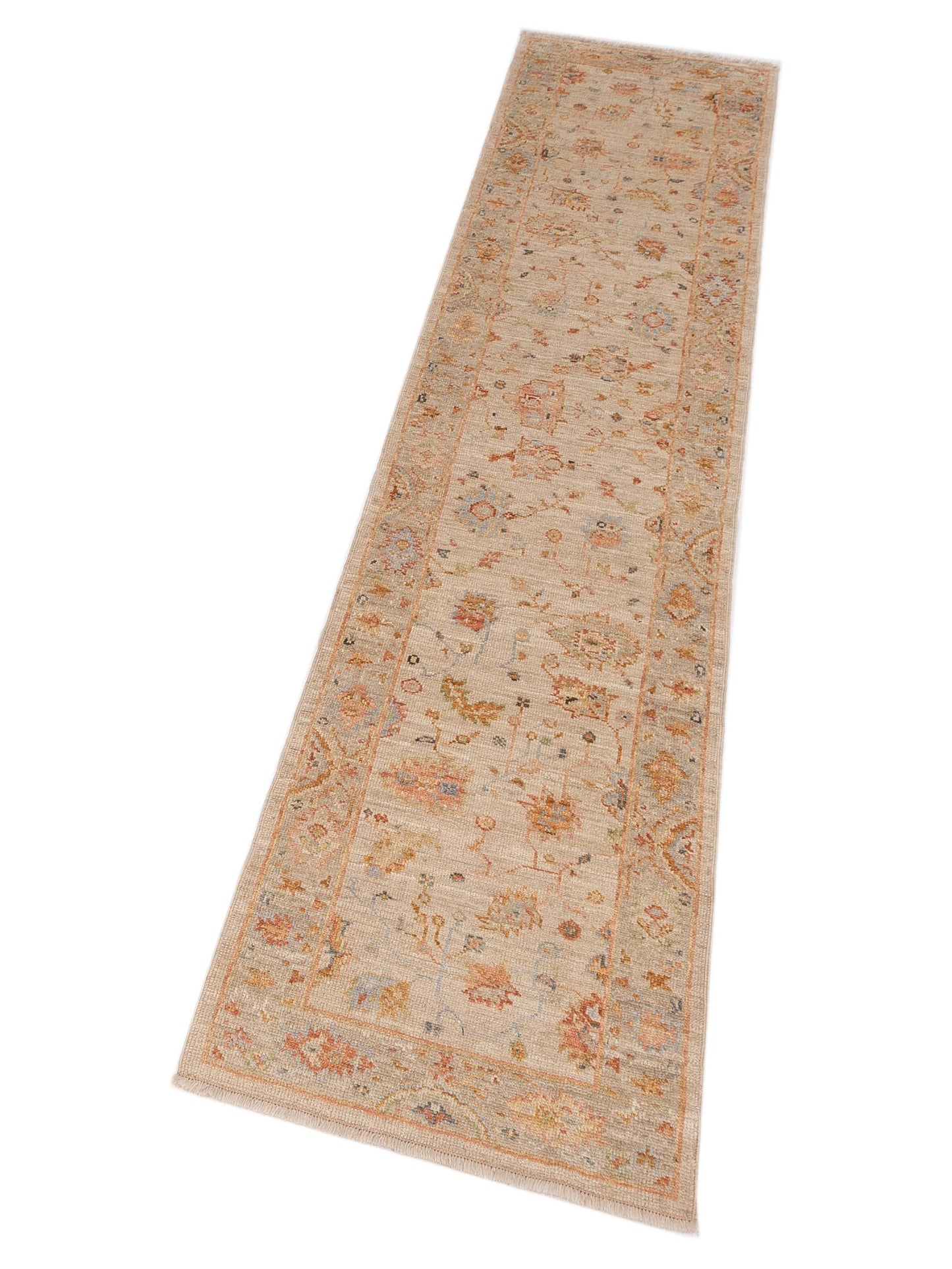 Angora Oushak 149620 Ivory Silver 2.7x11.4 Hand Knotted Rug