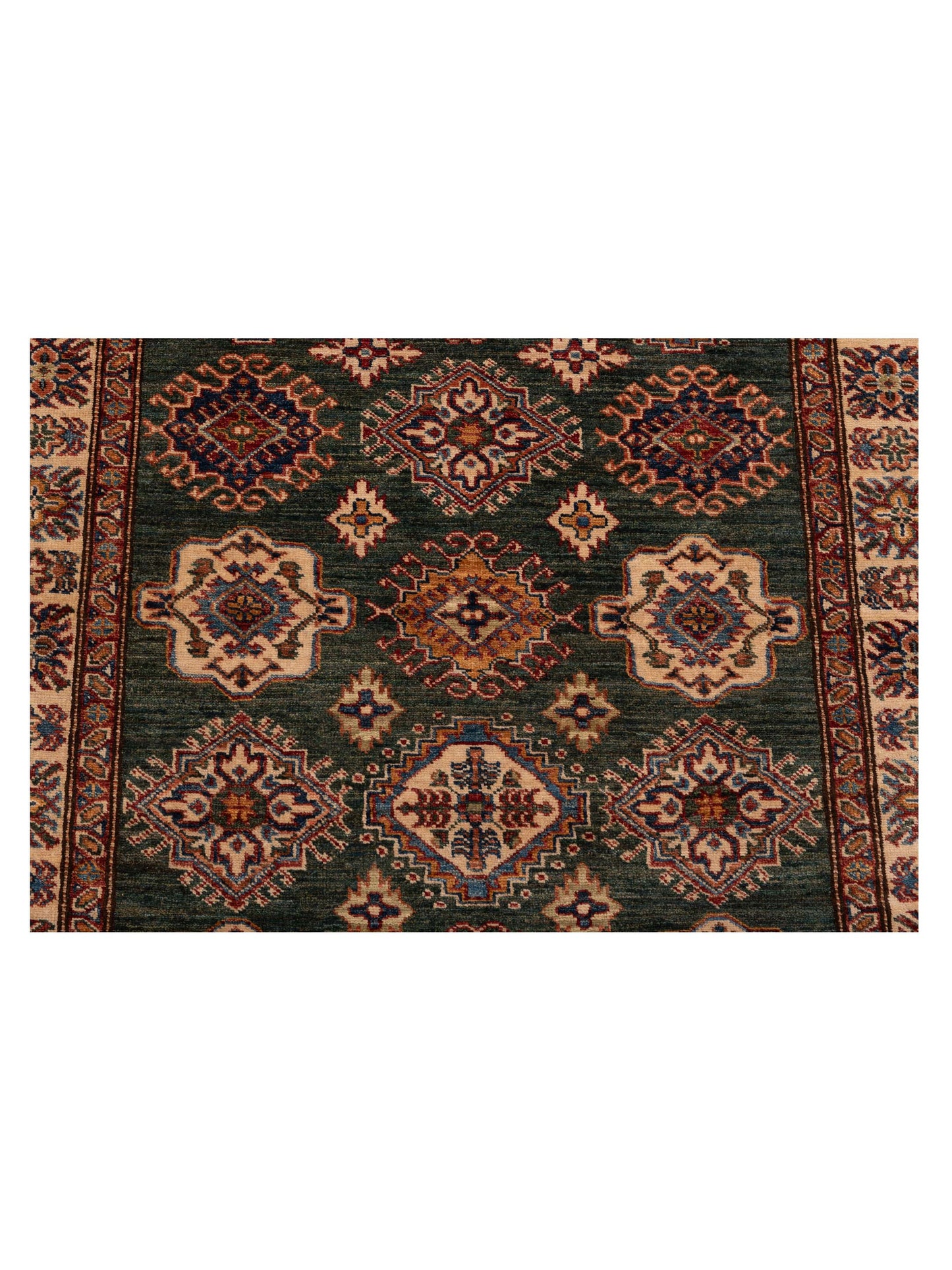 Artisan Kazak 148910 Green Ivory 4x5.10 Hand Knotted Rug