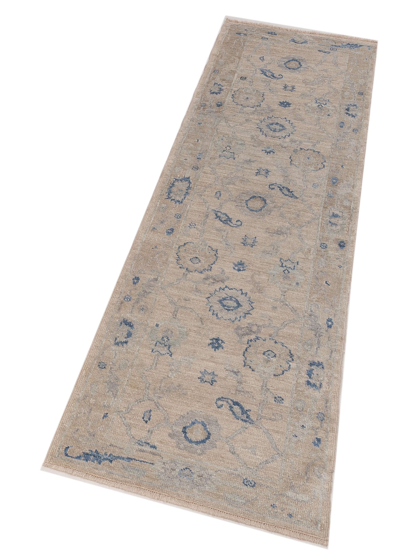 Angora Oushak 150373 Ivory Brown 2.9x9.9 Hand Knotted Rug