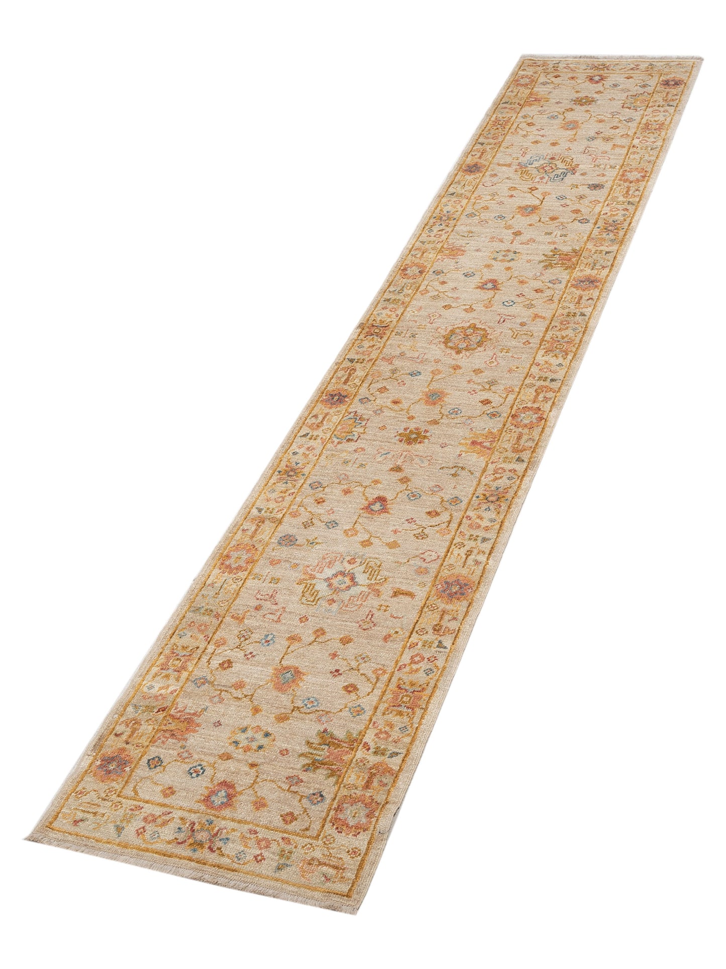 Angora Oushak 145762 Ivory Silver 2.5x13.4 Hand Knotted Rug
