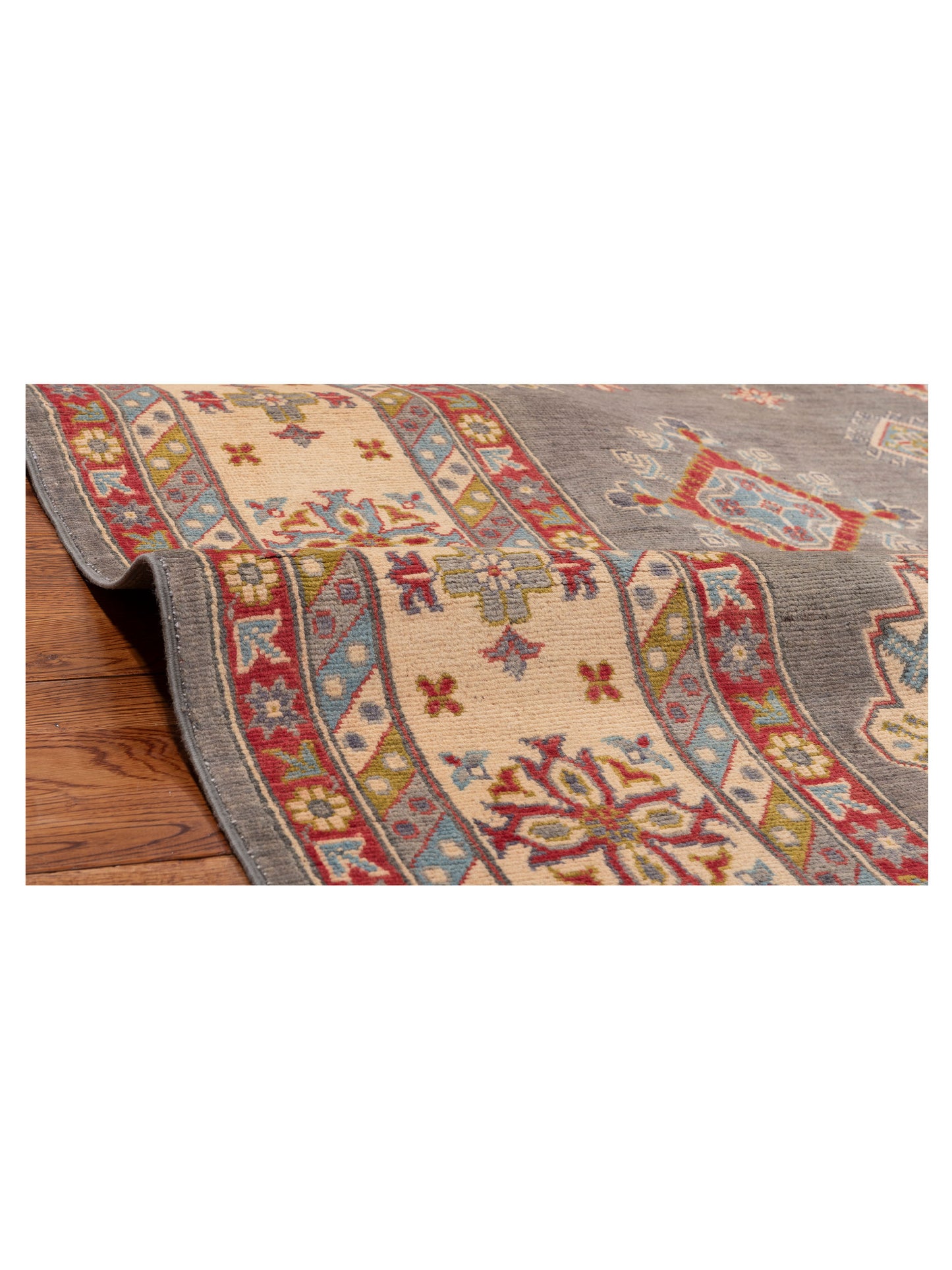 Kazak 151929 Gray Ivory 7.9x10.2 Hand Knotted Rug