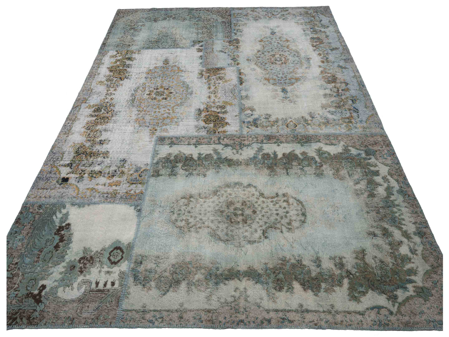 Turkish Vestige Patchwork 130945 Light Blue 10x13.11 Hand Knotted Rug