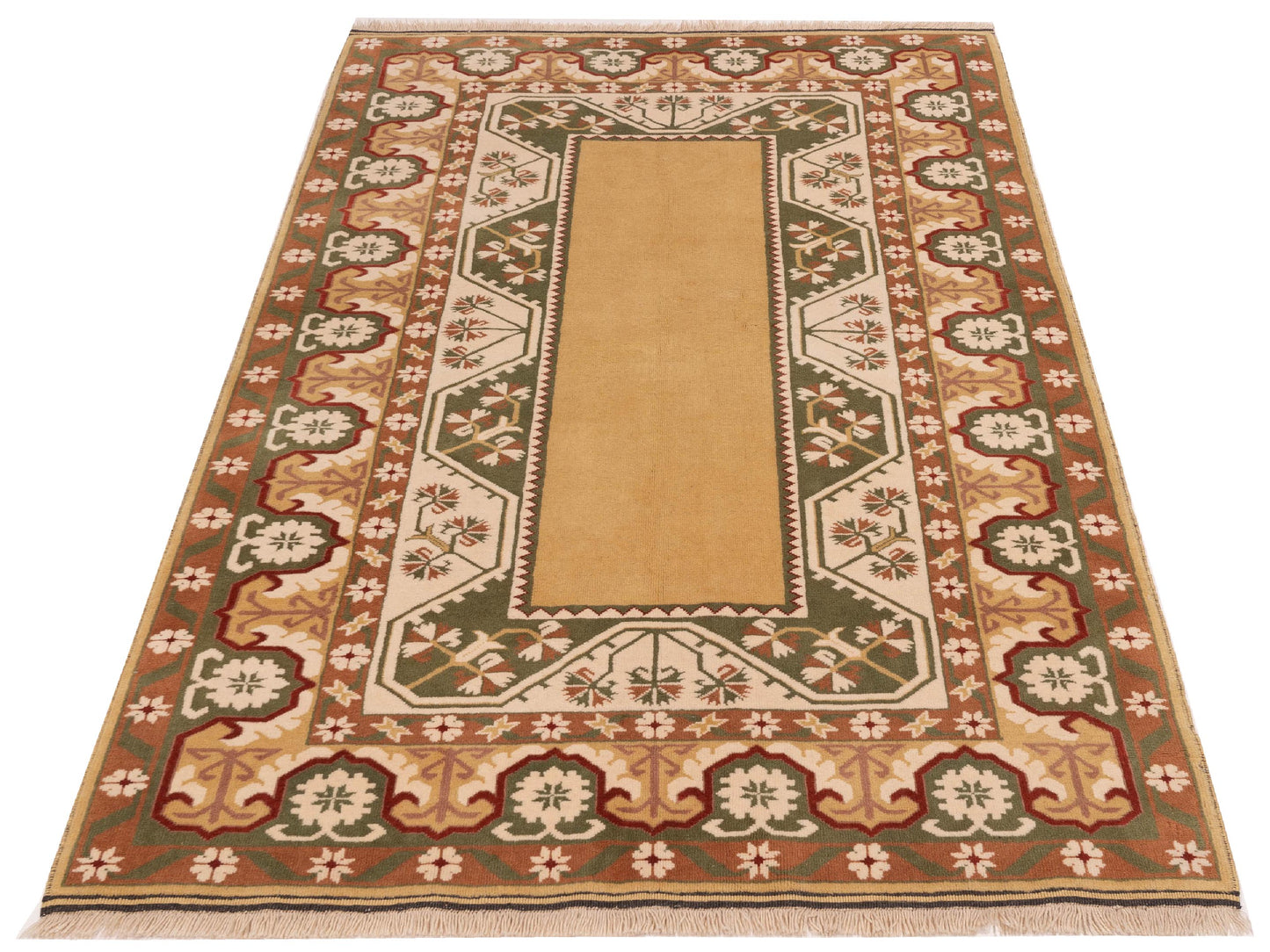 Milas 146254 Gold Green 5.3x8.6 Hand Knotted Rug