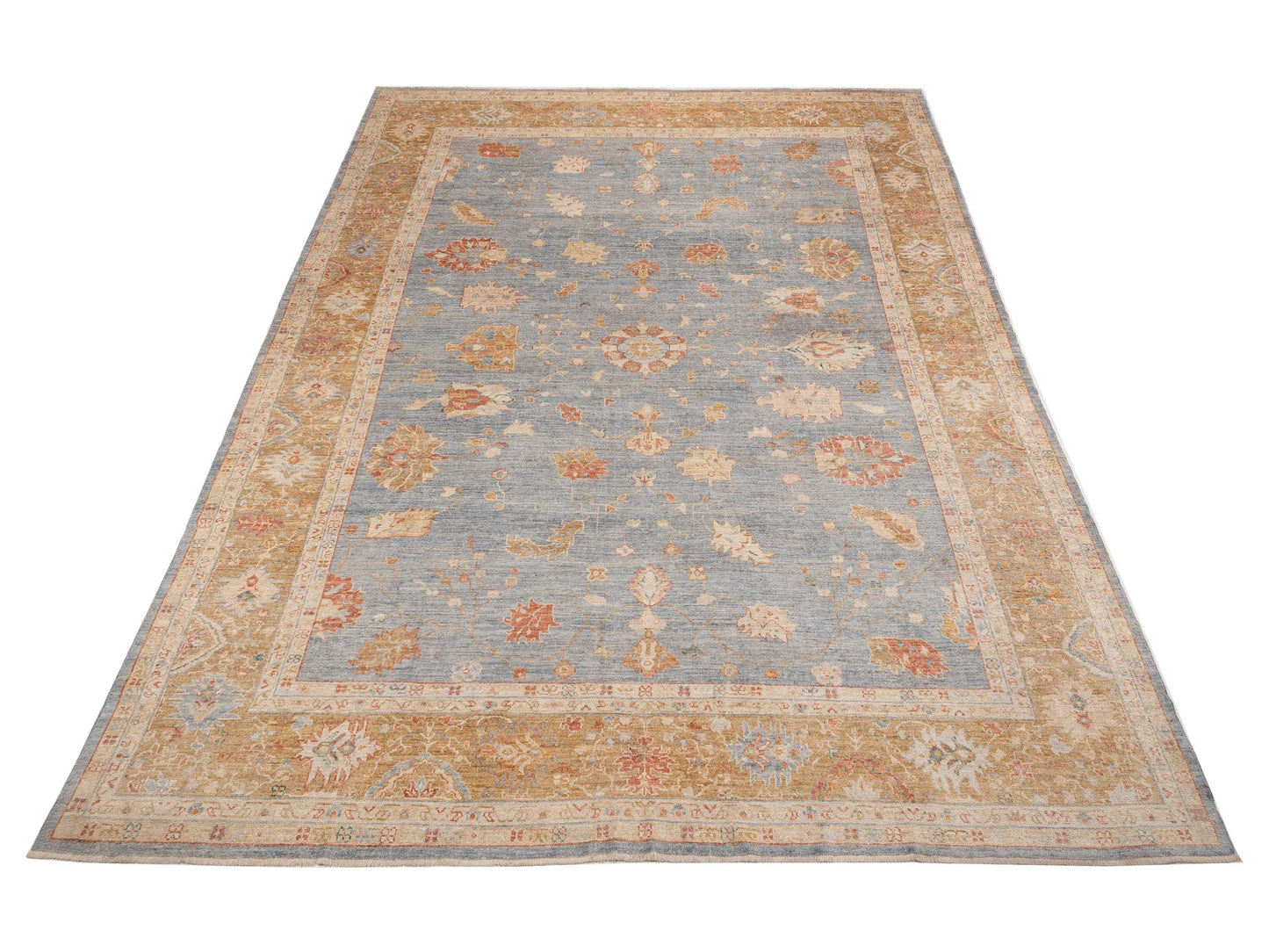 Angora Oushak 153605 Blue Gold 12.2x17 Hand Knotted Rug