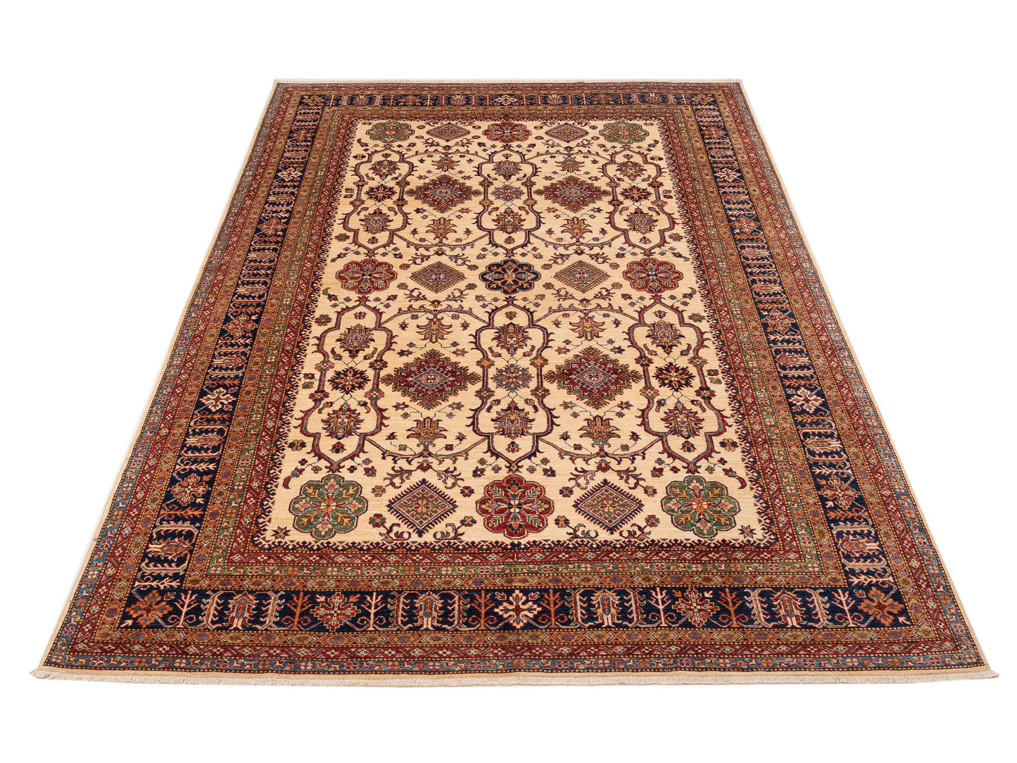 Kazak 151888 Ivory Navy 8.10x12 Hand Knotted Rug