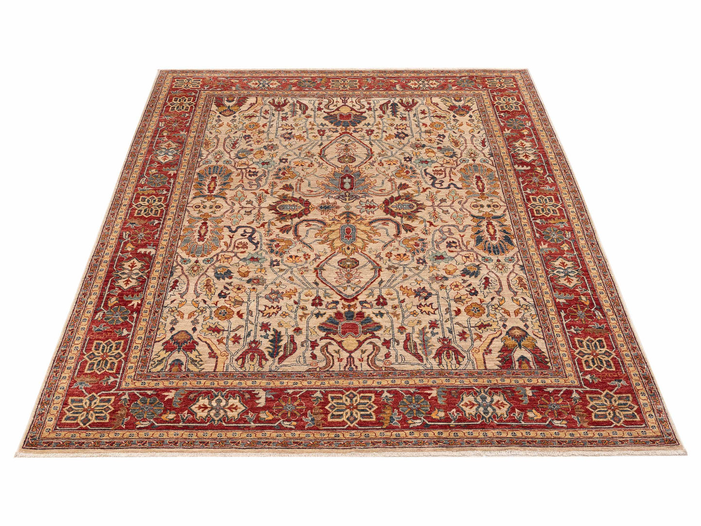 Elvan Nilay Beige Red 8.2x9.9 Hand Knotted Rug