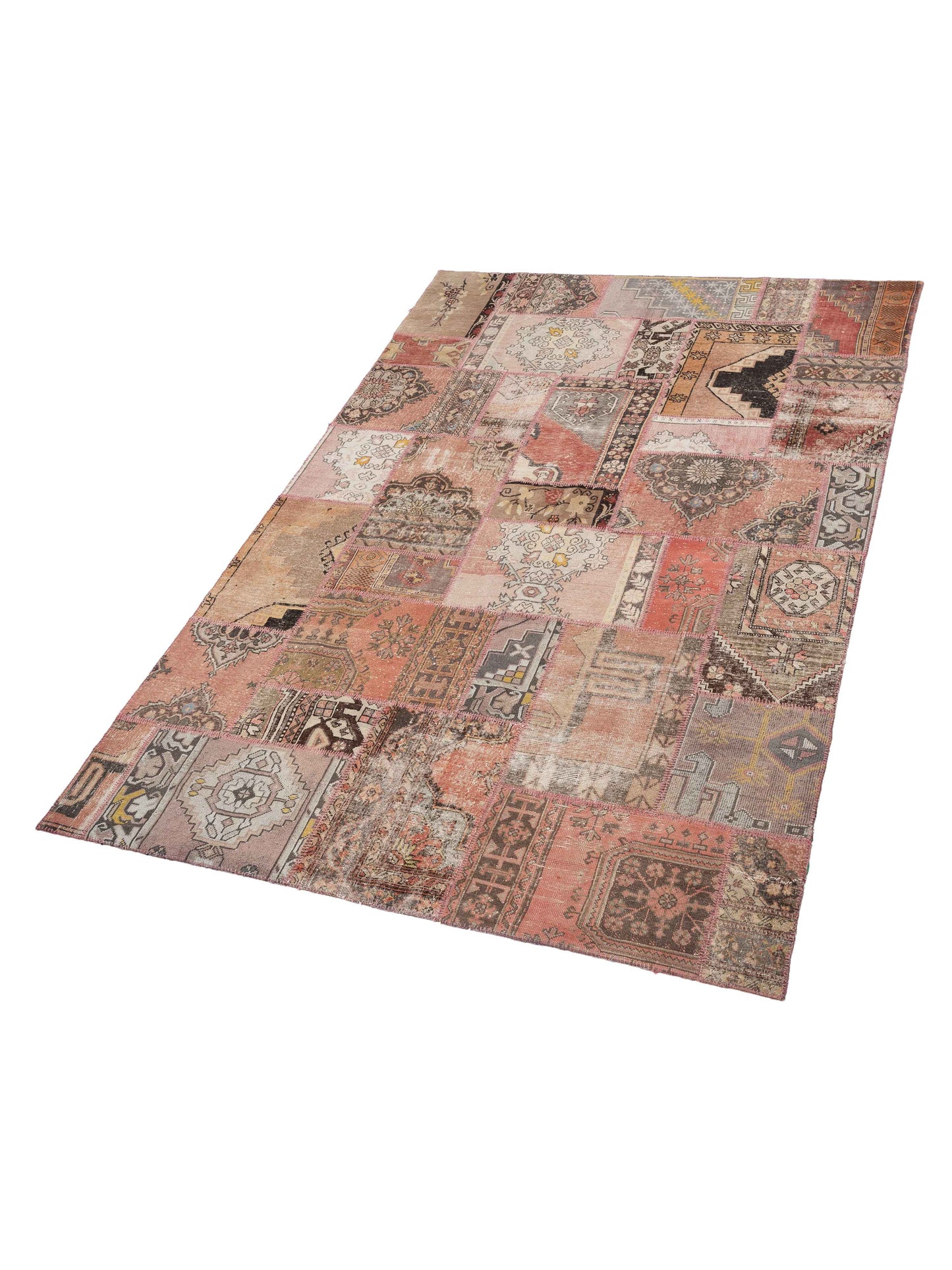 Turkish Vestige Patchwork 111890 Pink Brown 7.8x12 Hand Knotted Rug