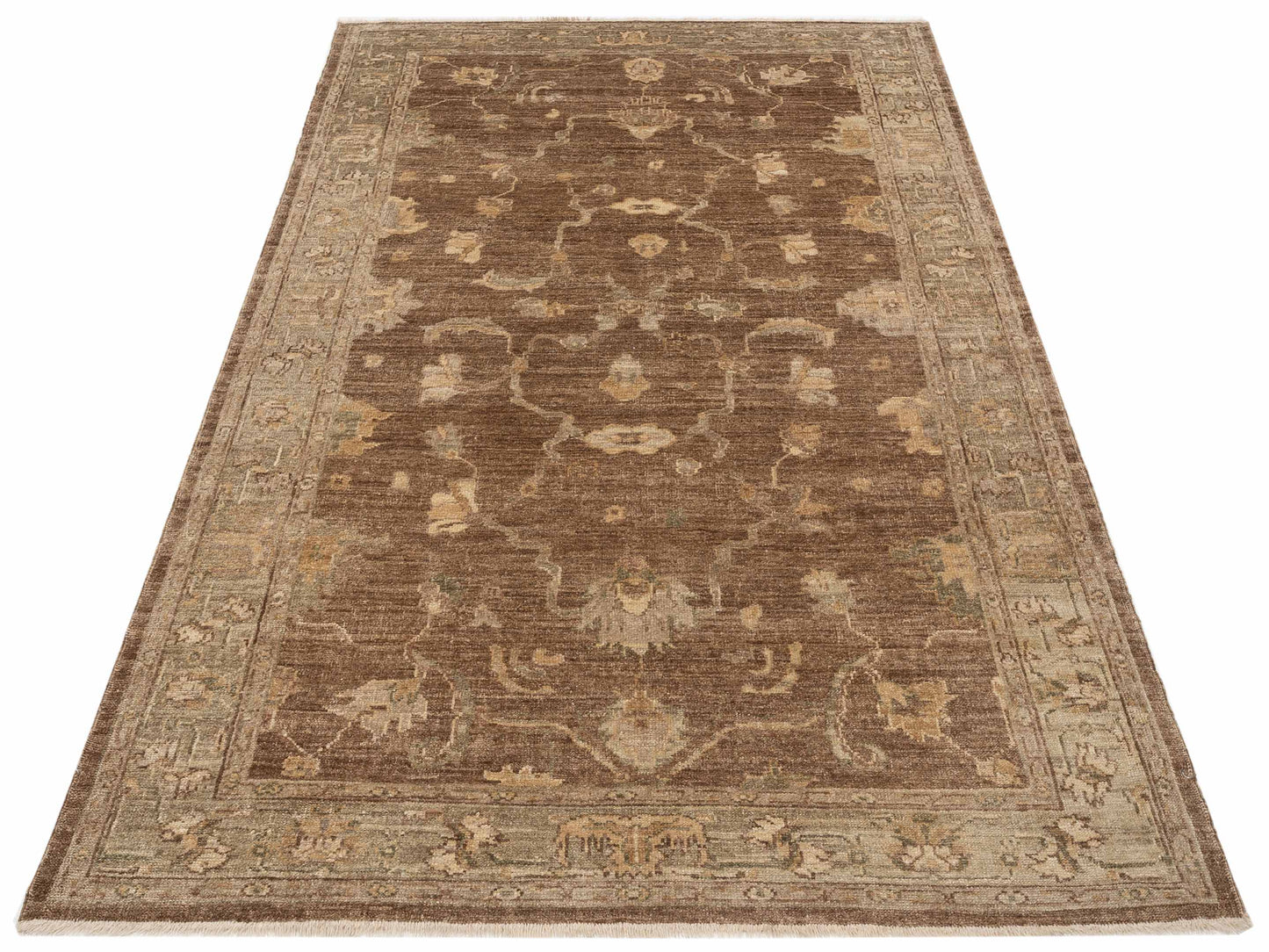 Angora Oushak 129149 Brown Green 6.3x10.8 Hand Knotted Rug